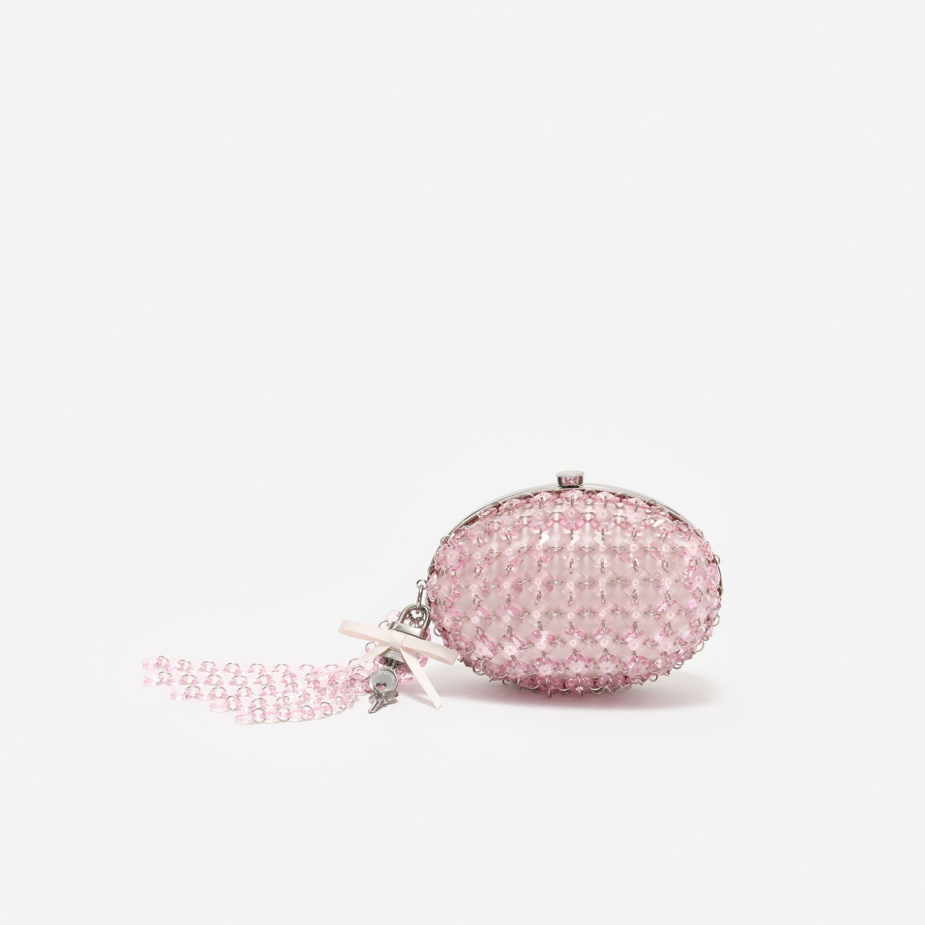 Pink Oval Crystal Chain Clutch Bag