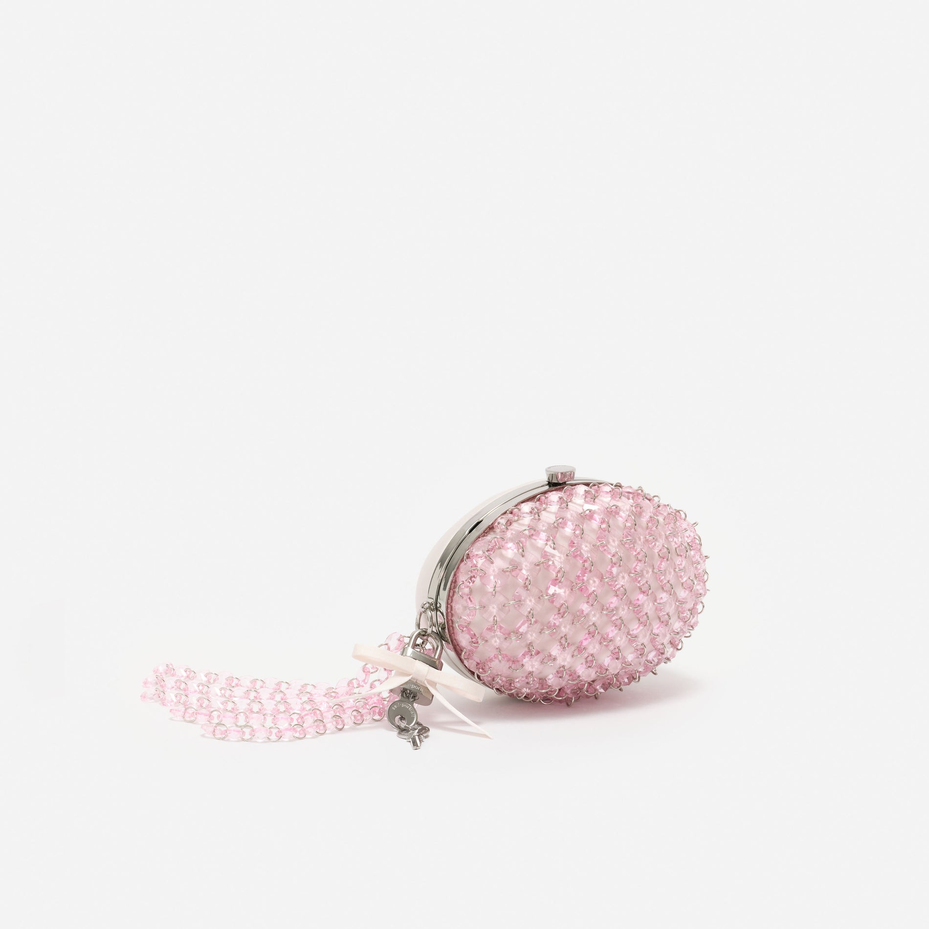 Pink Oval Crystal Chain Clutch Bag