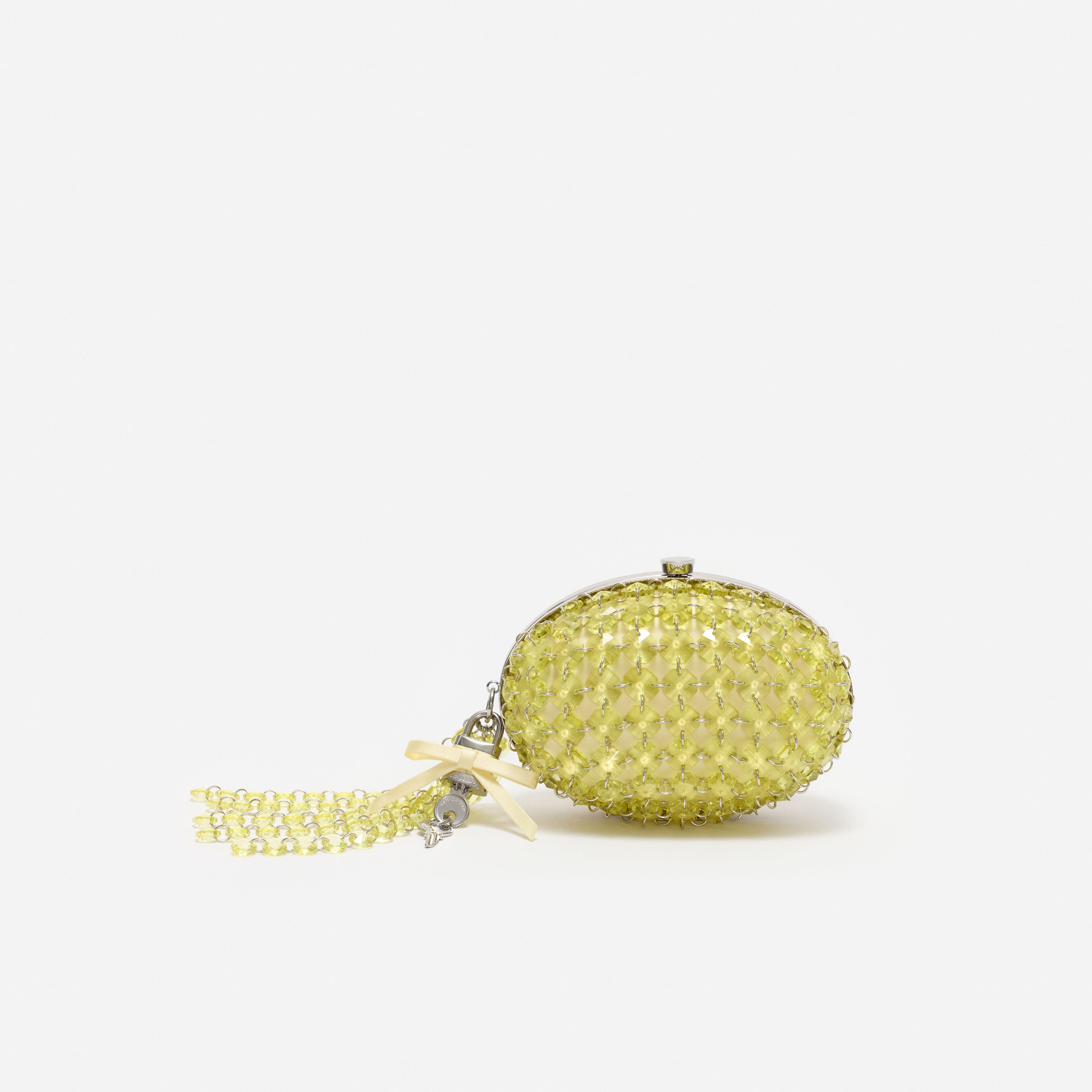 Yellow Oval Crystal Chain Clutch Bag