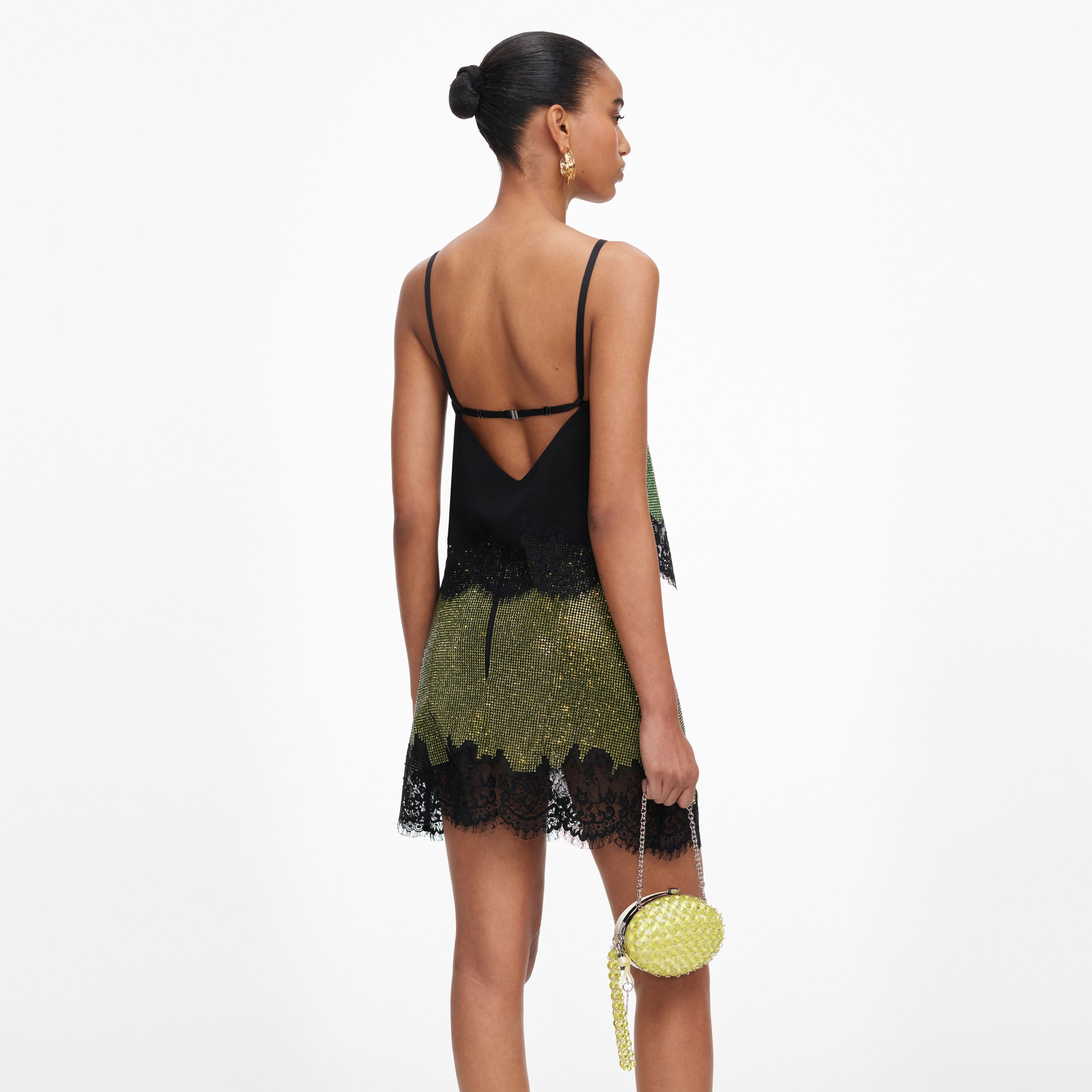 Yellow Oval Crystal Chain Clutch Bag