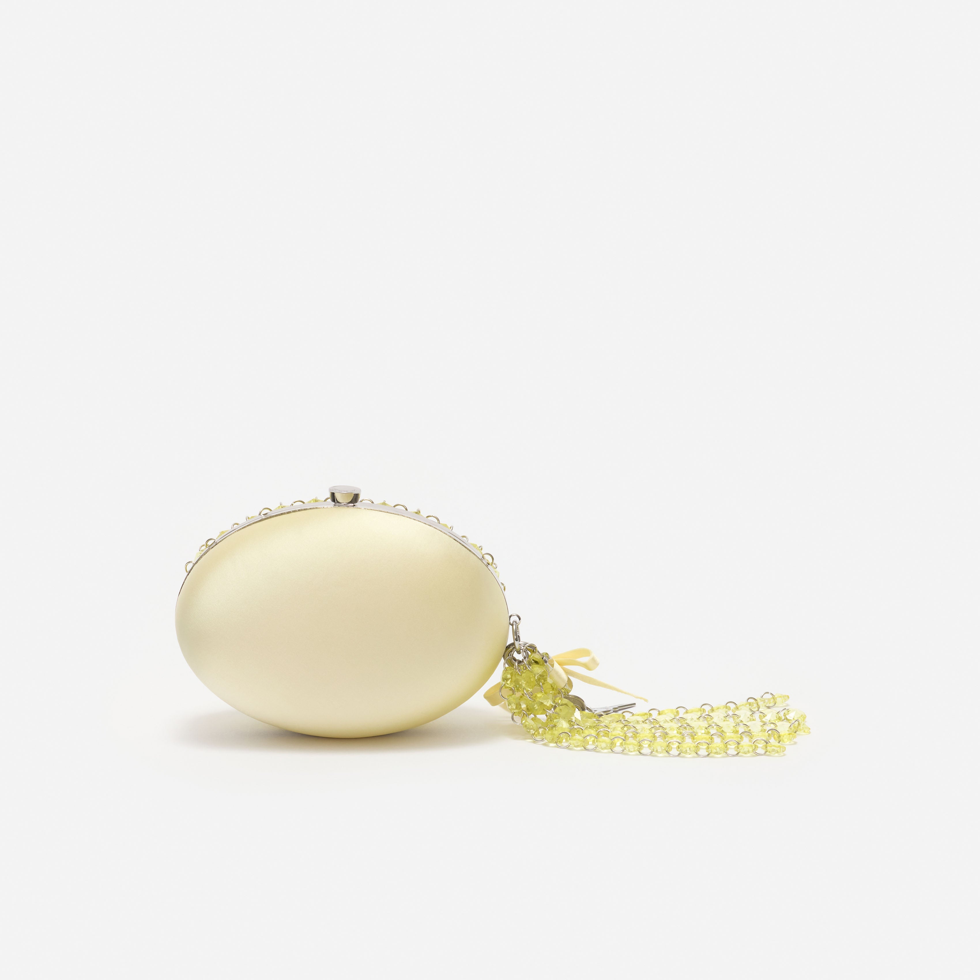 Yellow Oval Crystal Chain Clutch Bag