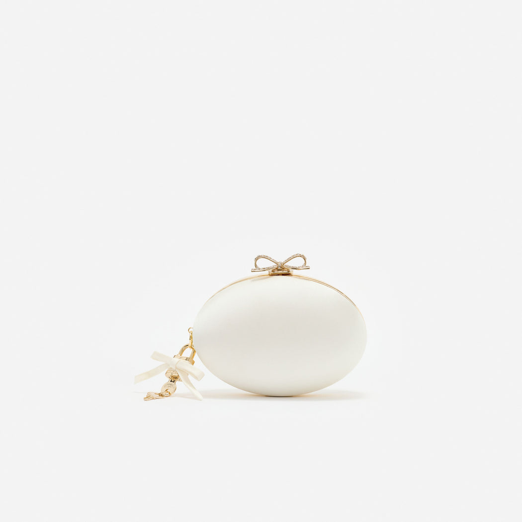 Cream Satin Oval Clutch