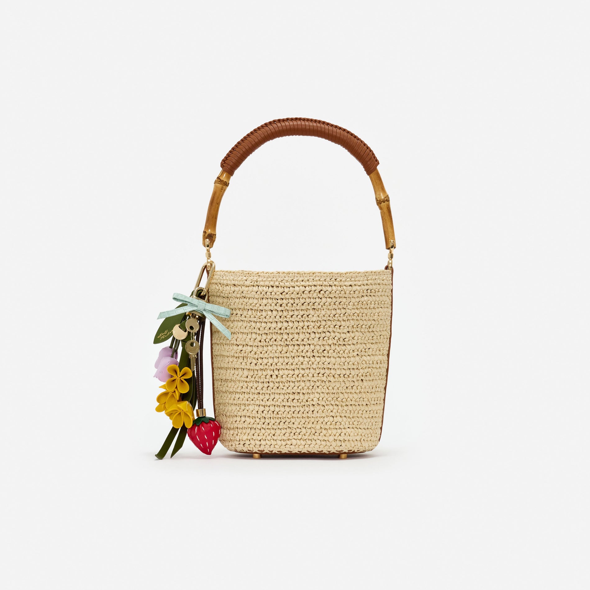 Raffia Charm Bucket Bag