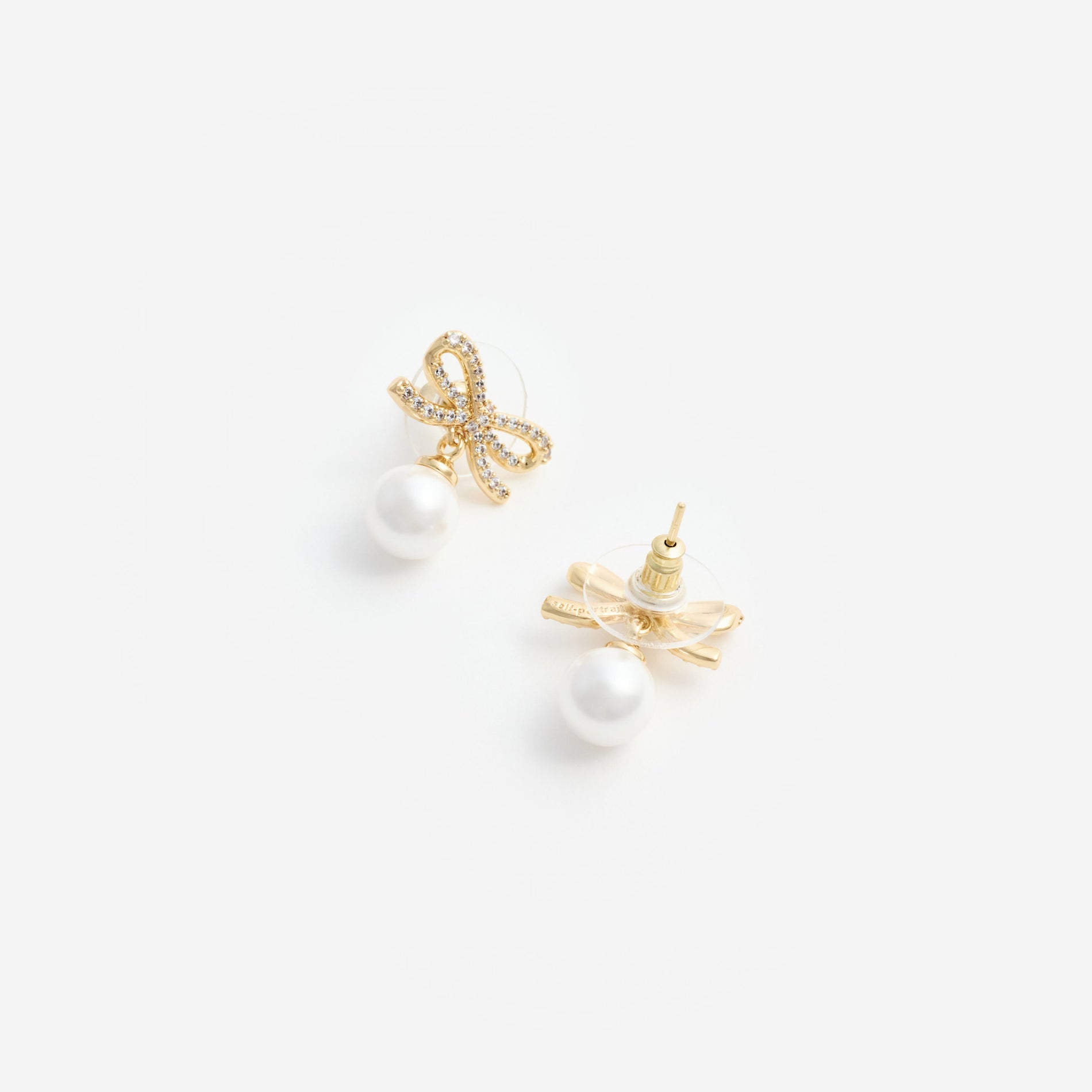 Gold Bow Pearl Earrings