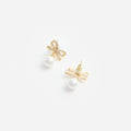 Gold Bow Pearl Earrings