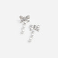 Crystal Bow Pearl Droplet Earrings