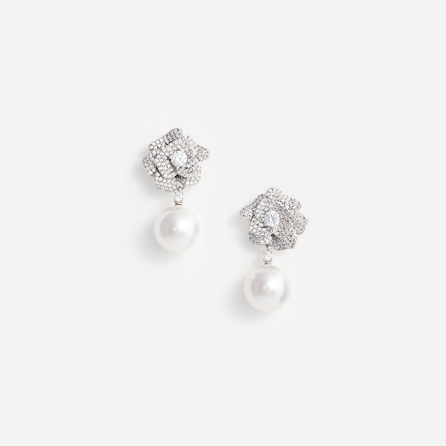 Mini Crystal Flower Pearl Earrings