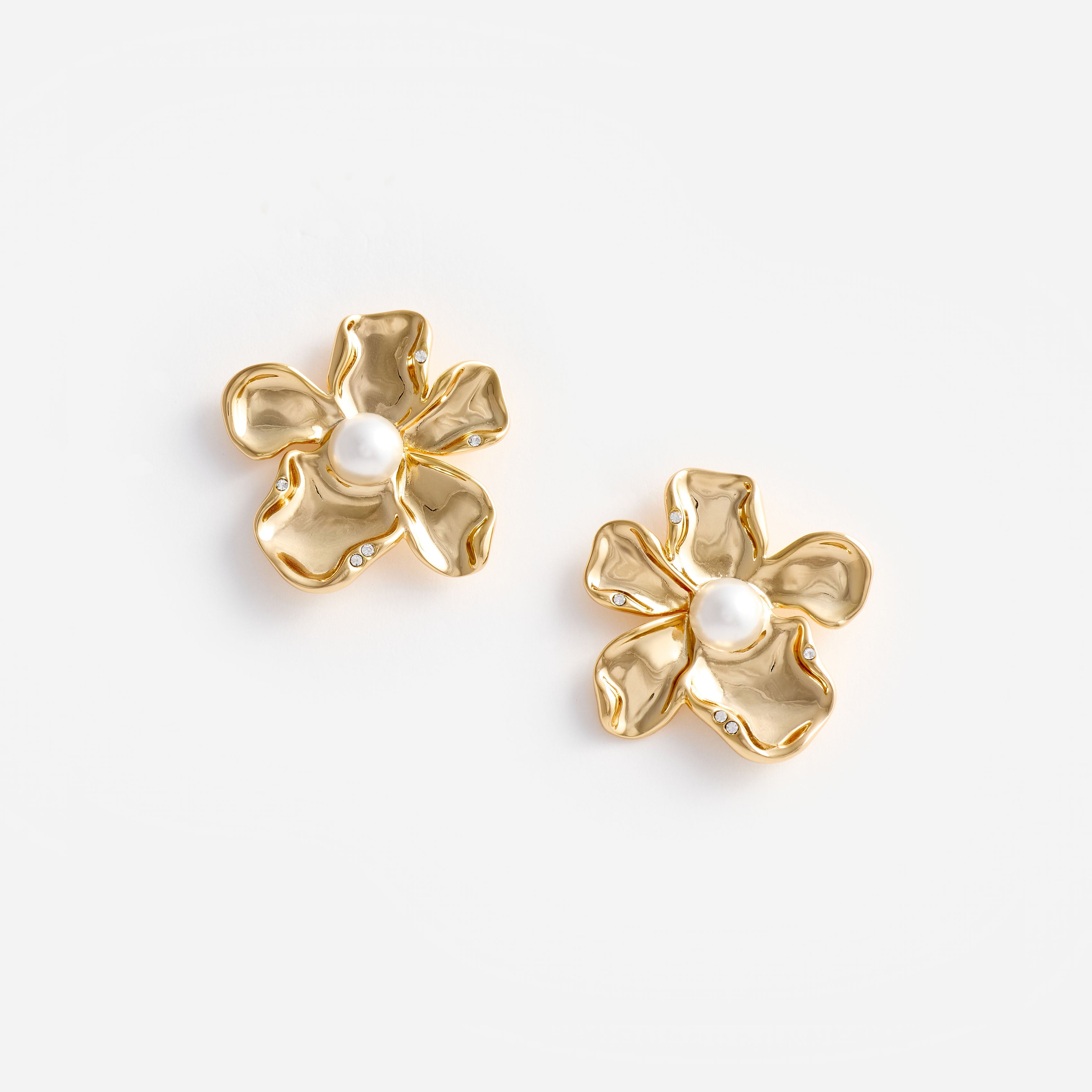 Gold Pearl Flower Earrings