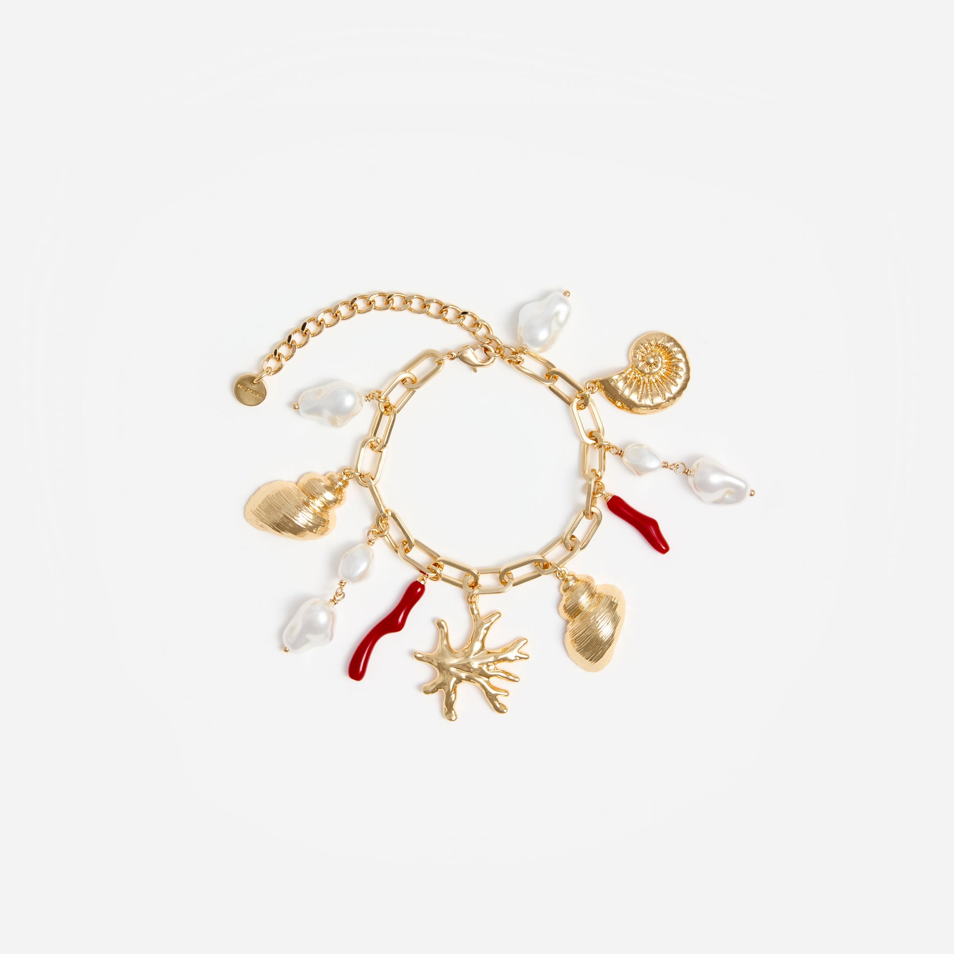 Gold Coral Pearl Charm Bracelet