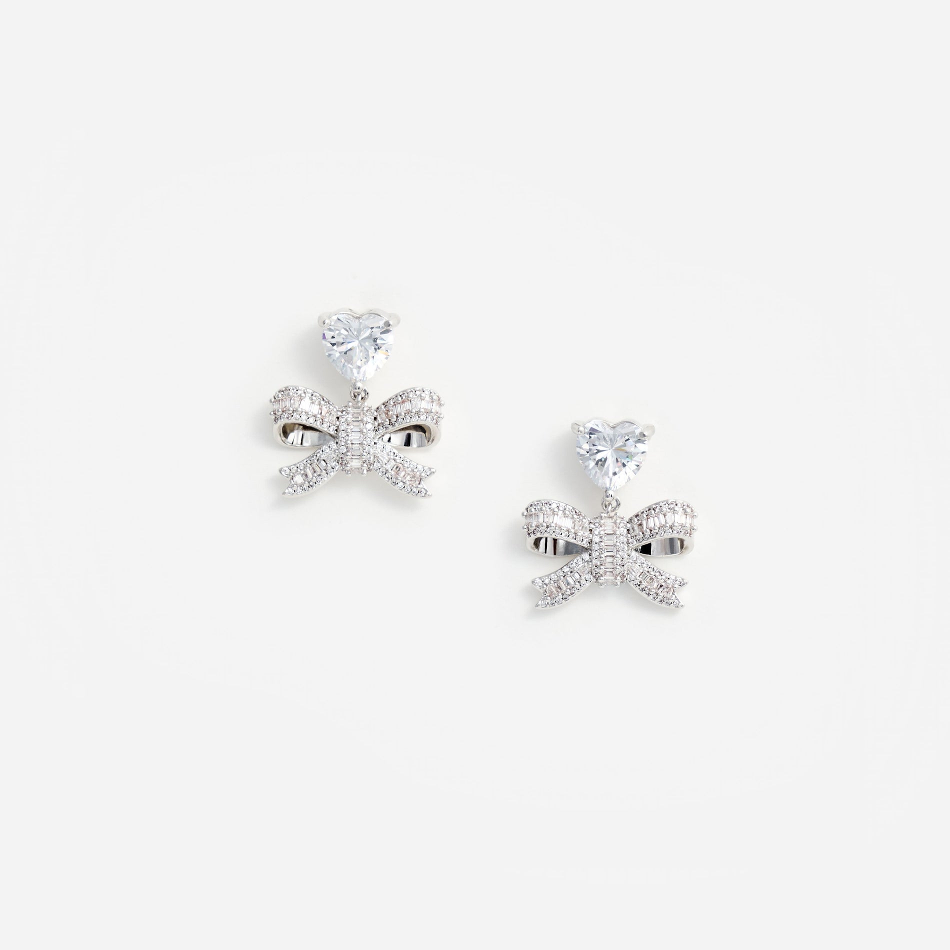 Crystal Heart Bow Drop Earrings