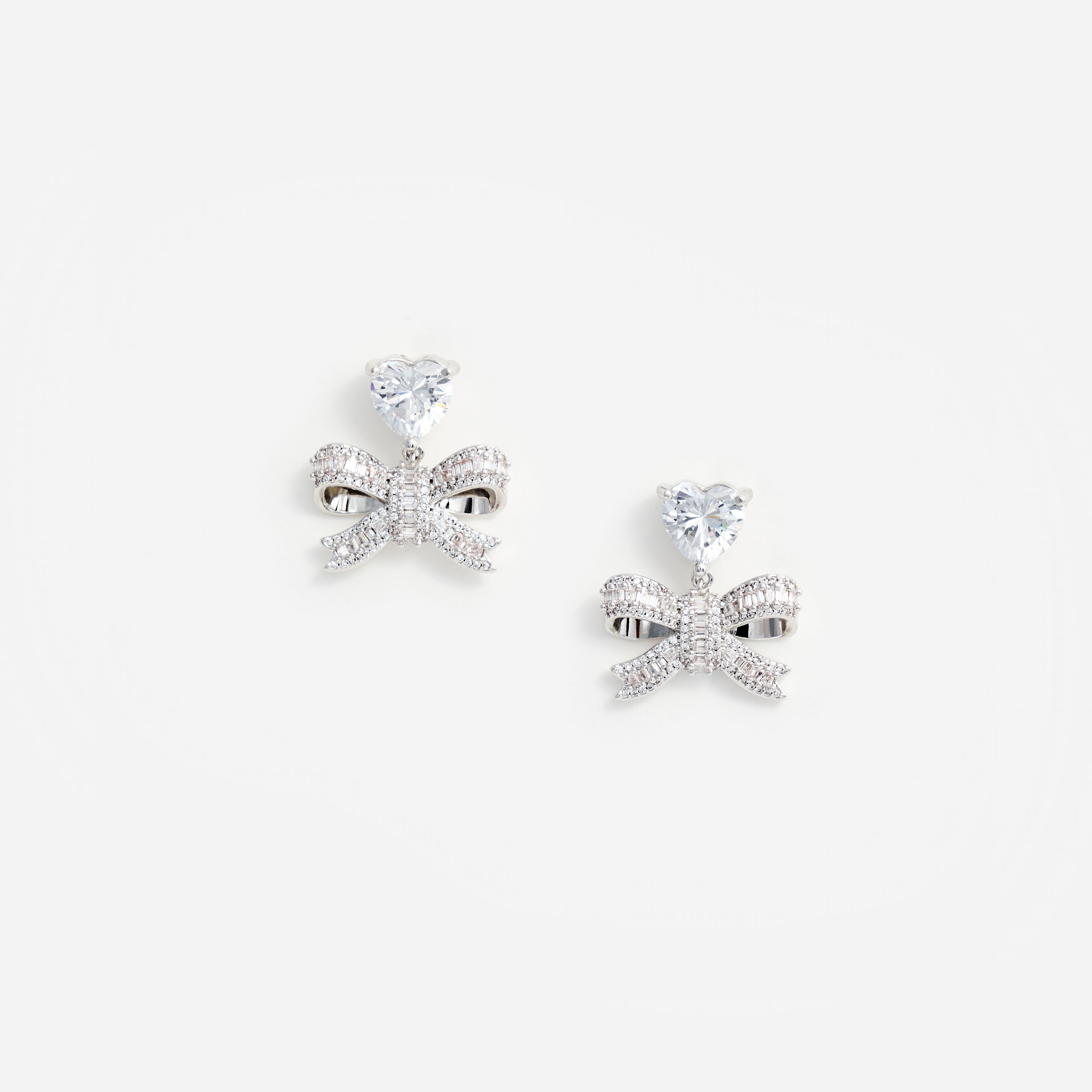 Crystal Heart Bow Drop Earrings