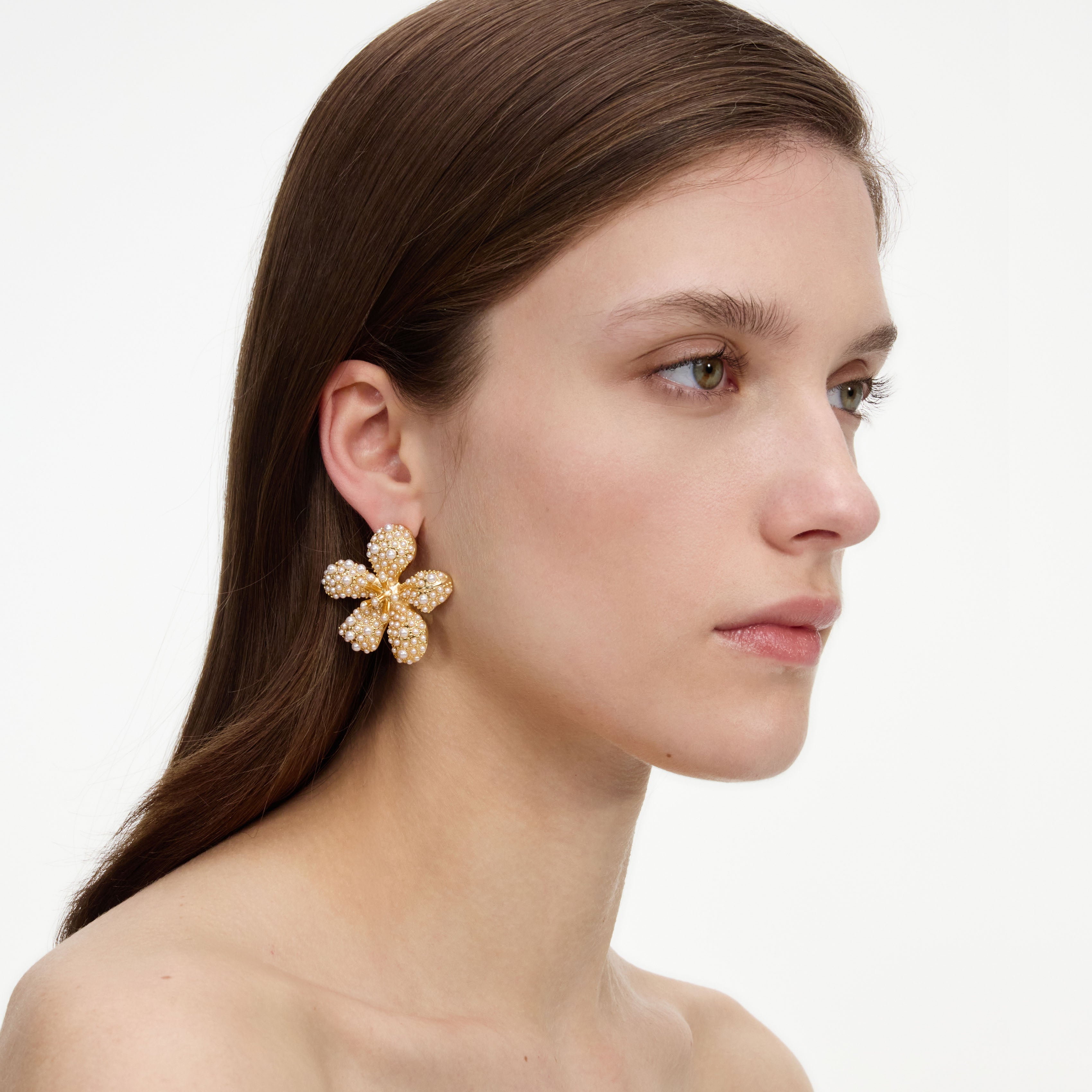 Gold Pearl Encrusted Flower Earrings