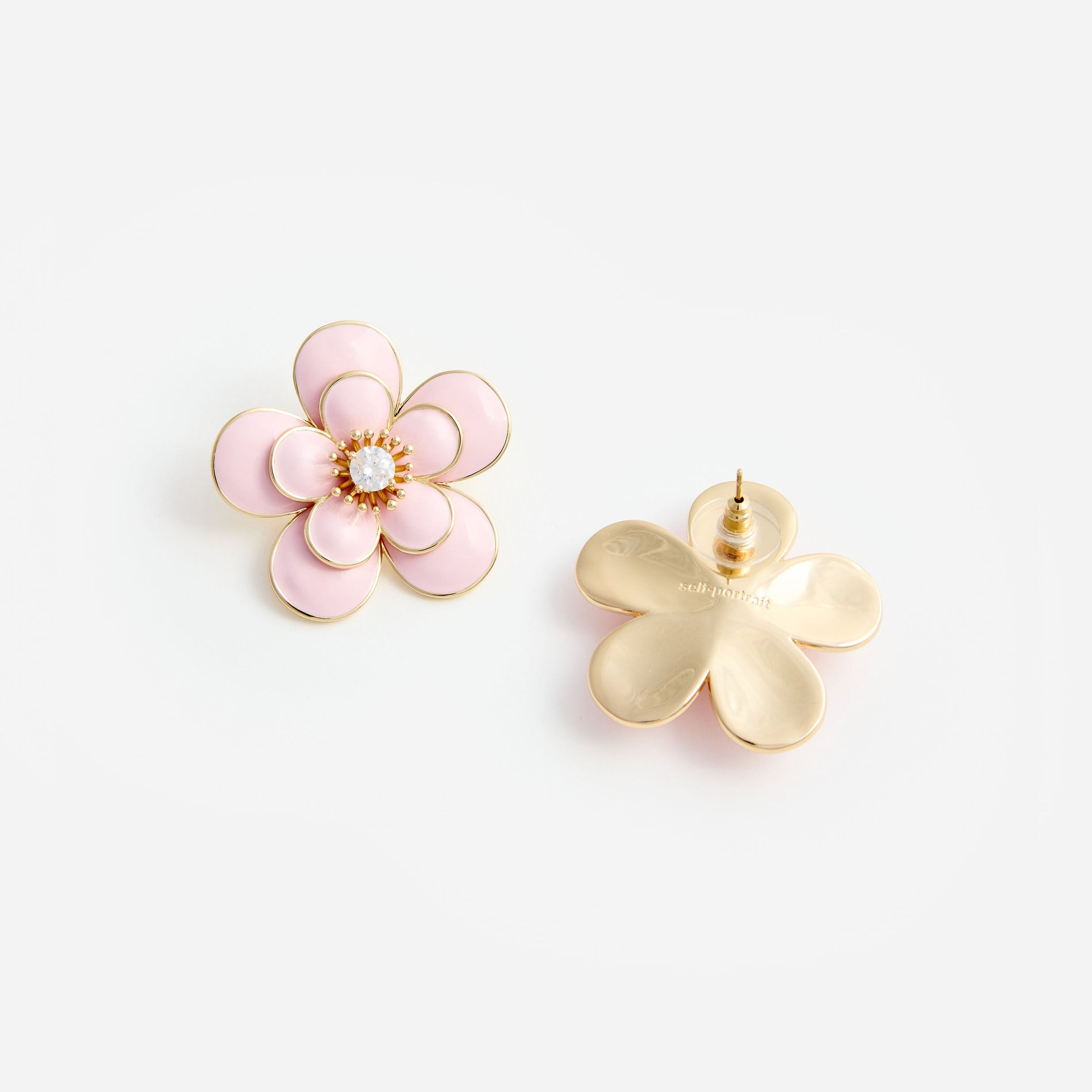 Pink Enamel Flower Earrings
