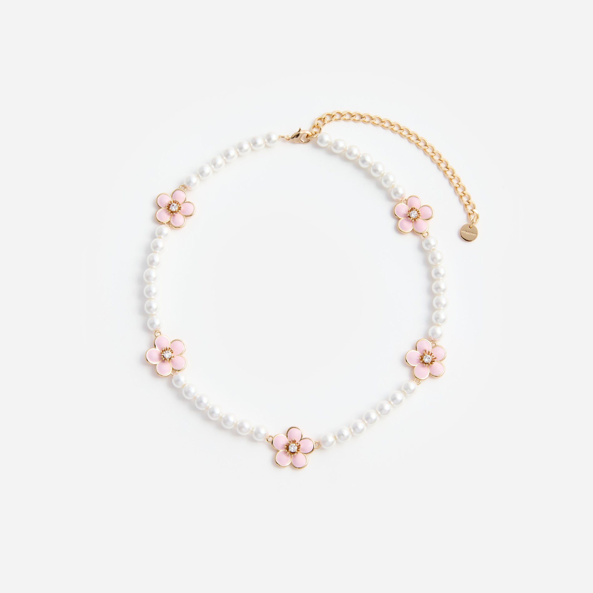 Pink Enamel Flower Pearl Choker