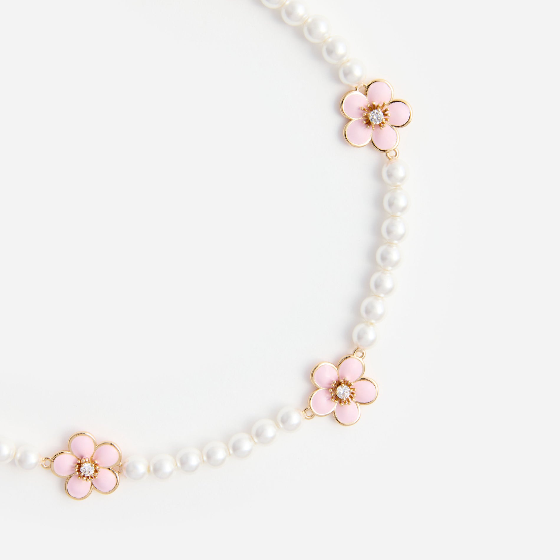 Pink Enamel Flower Pearl Choker