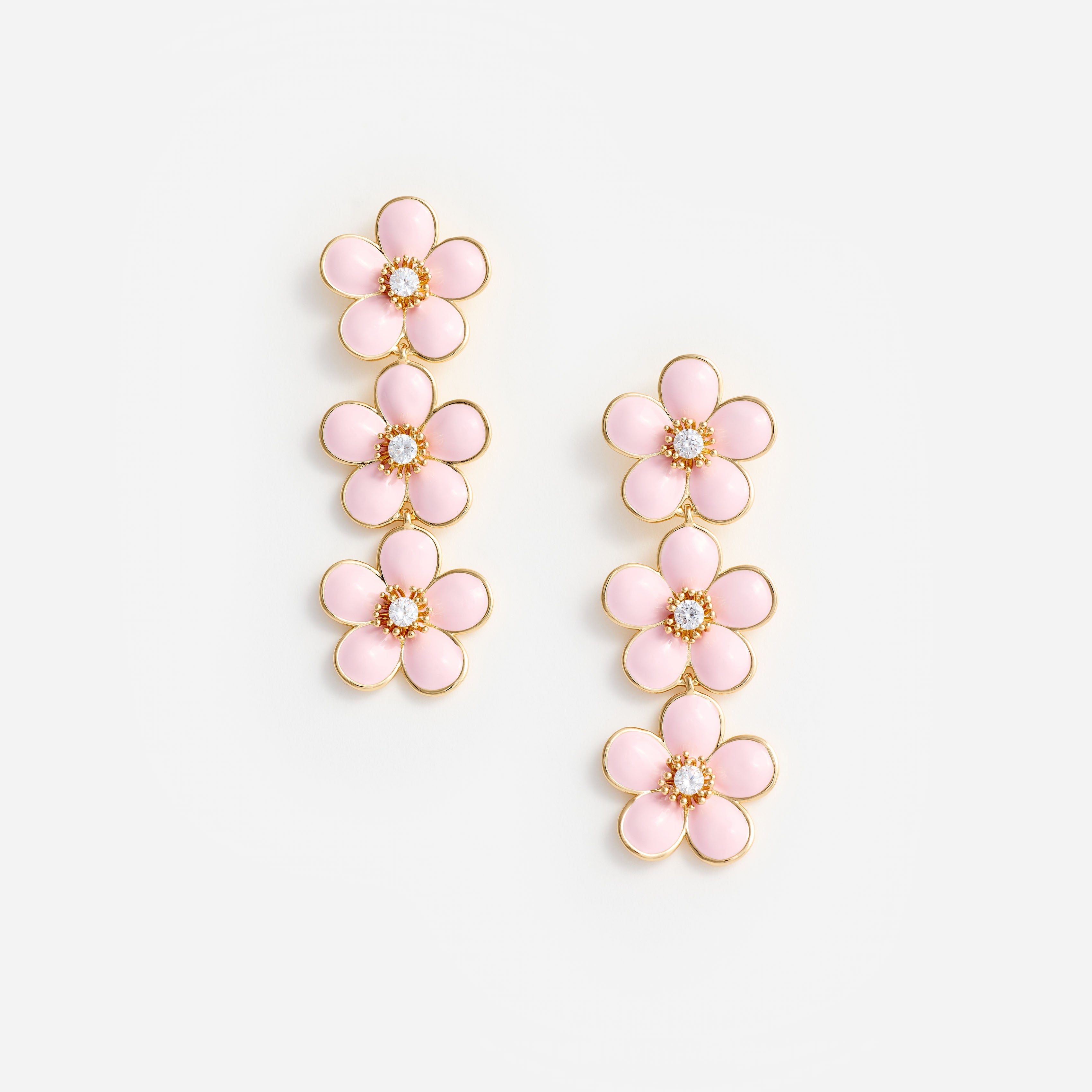 Pink Enamel Flower Tiered Earrings