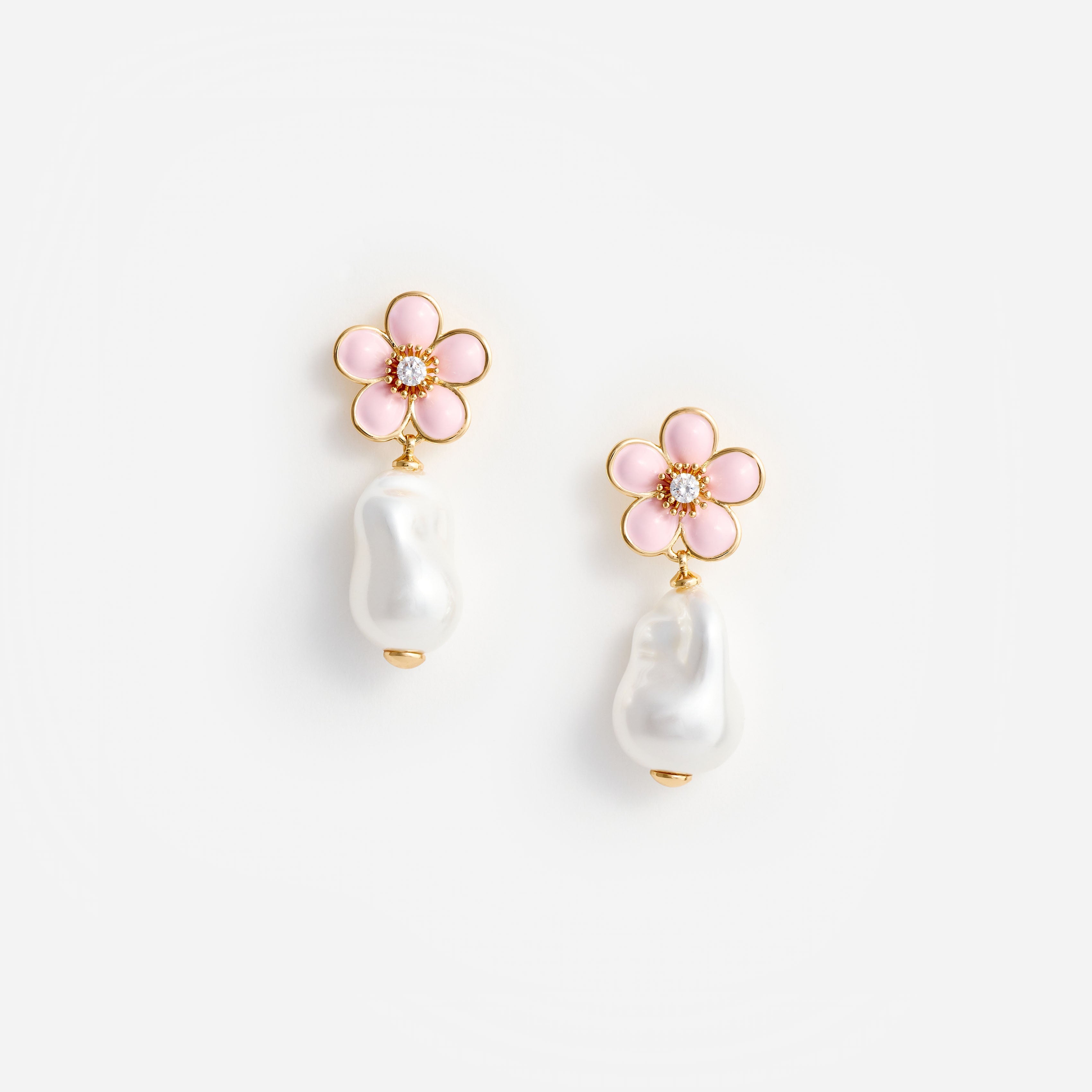Pink Flower Pearl Drop Earrings