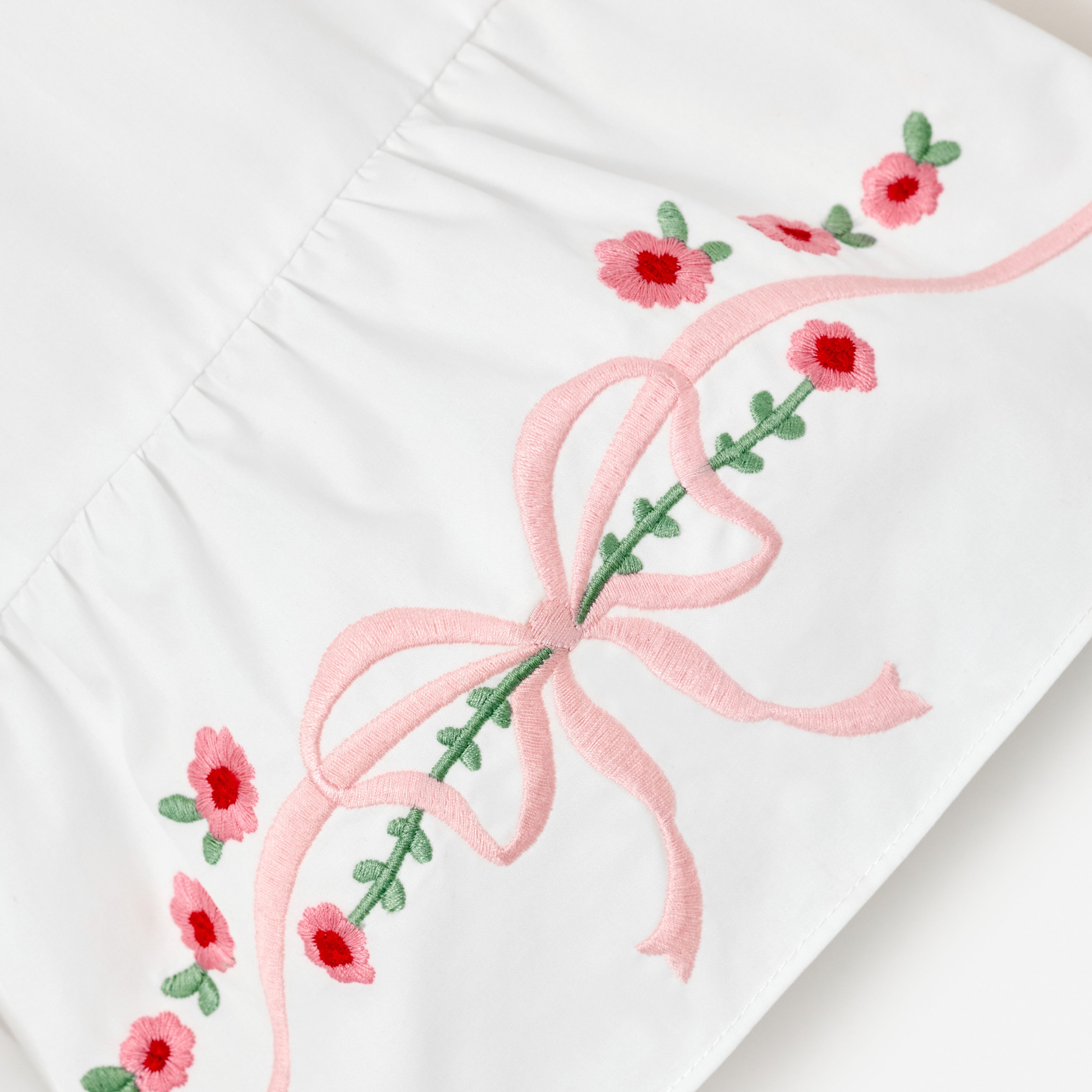 White Cotton Bow Embroidered Dress