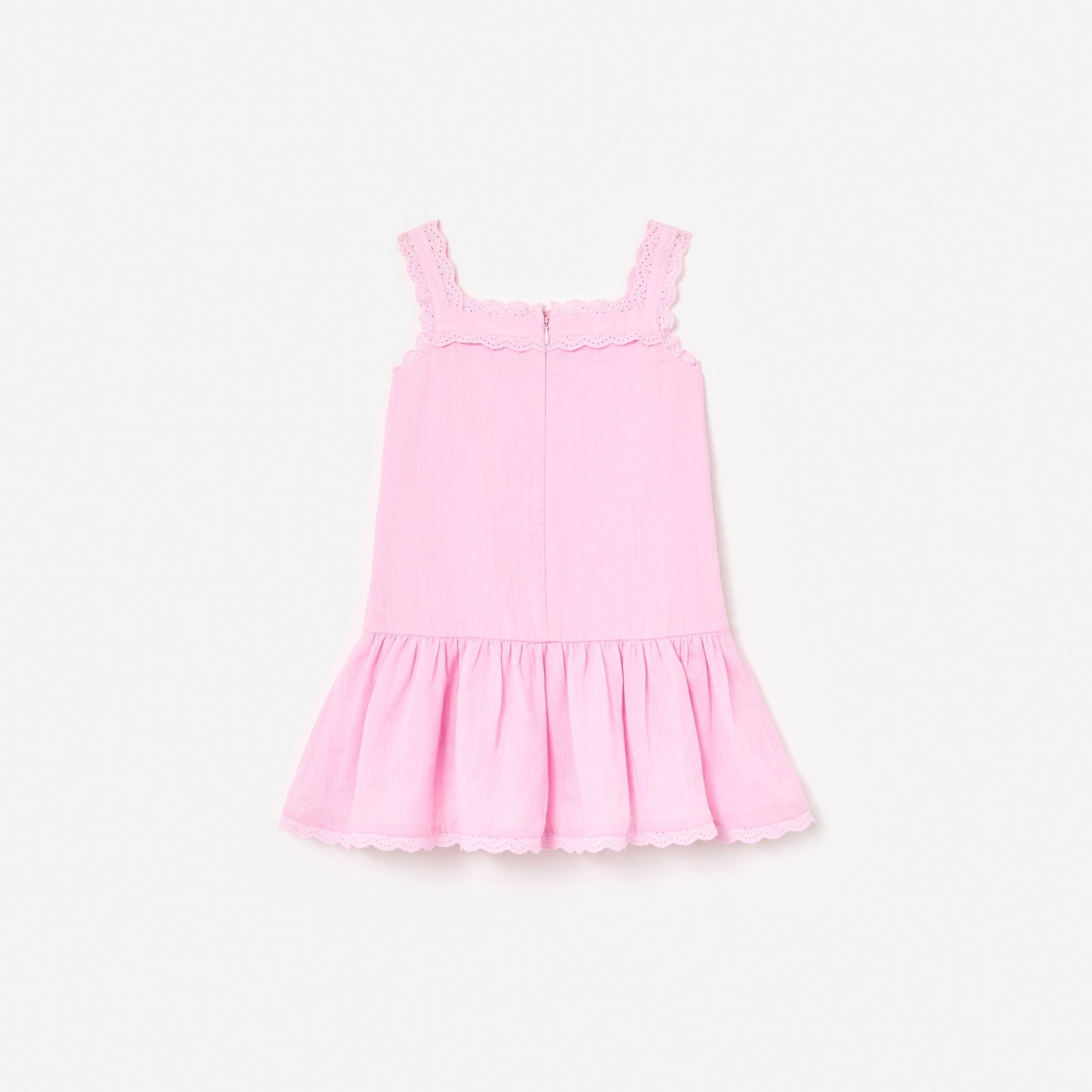 Pink Ramie Flower Embroidered Dress