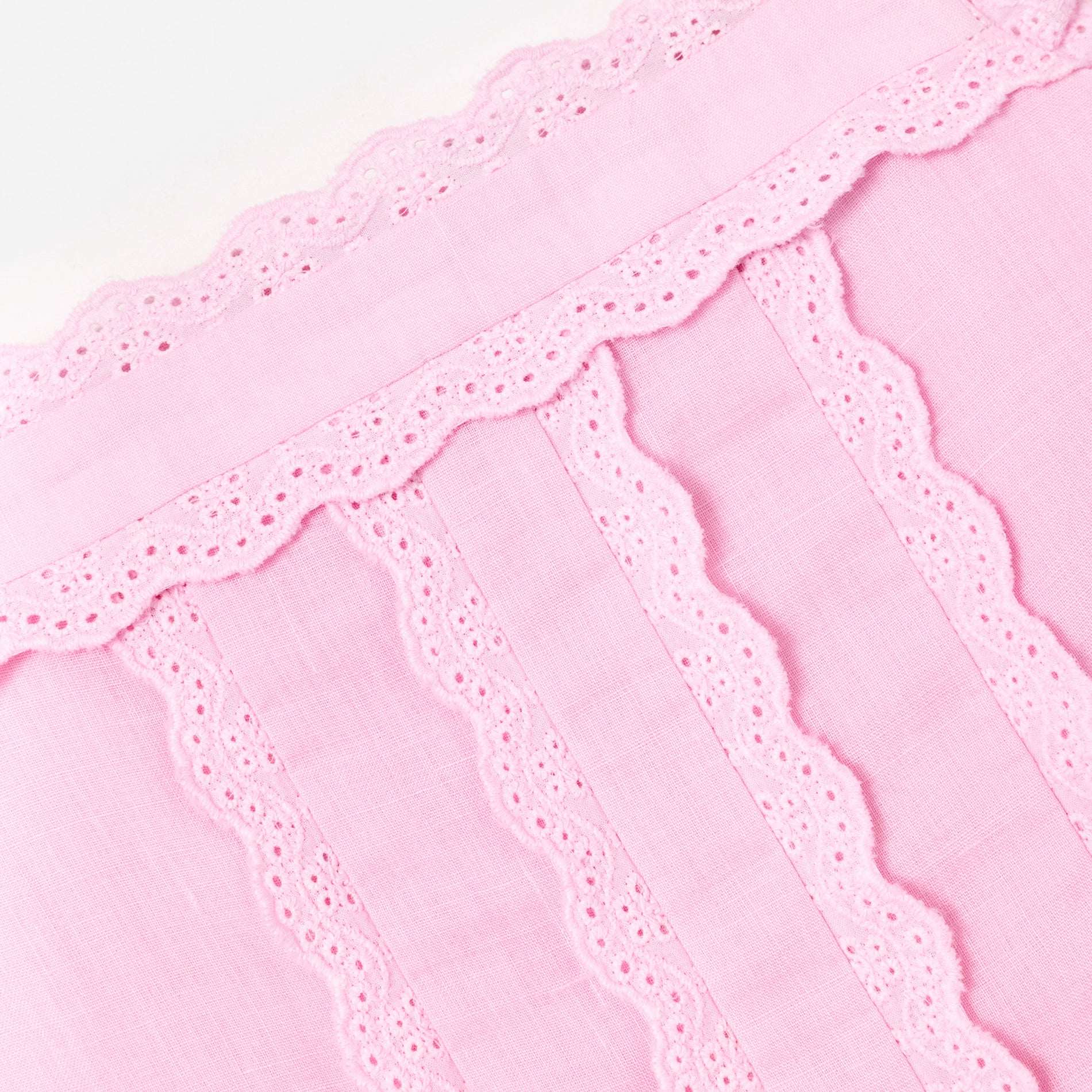 Pink Ramie Flower Embroidered Dress