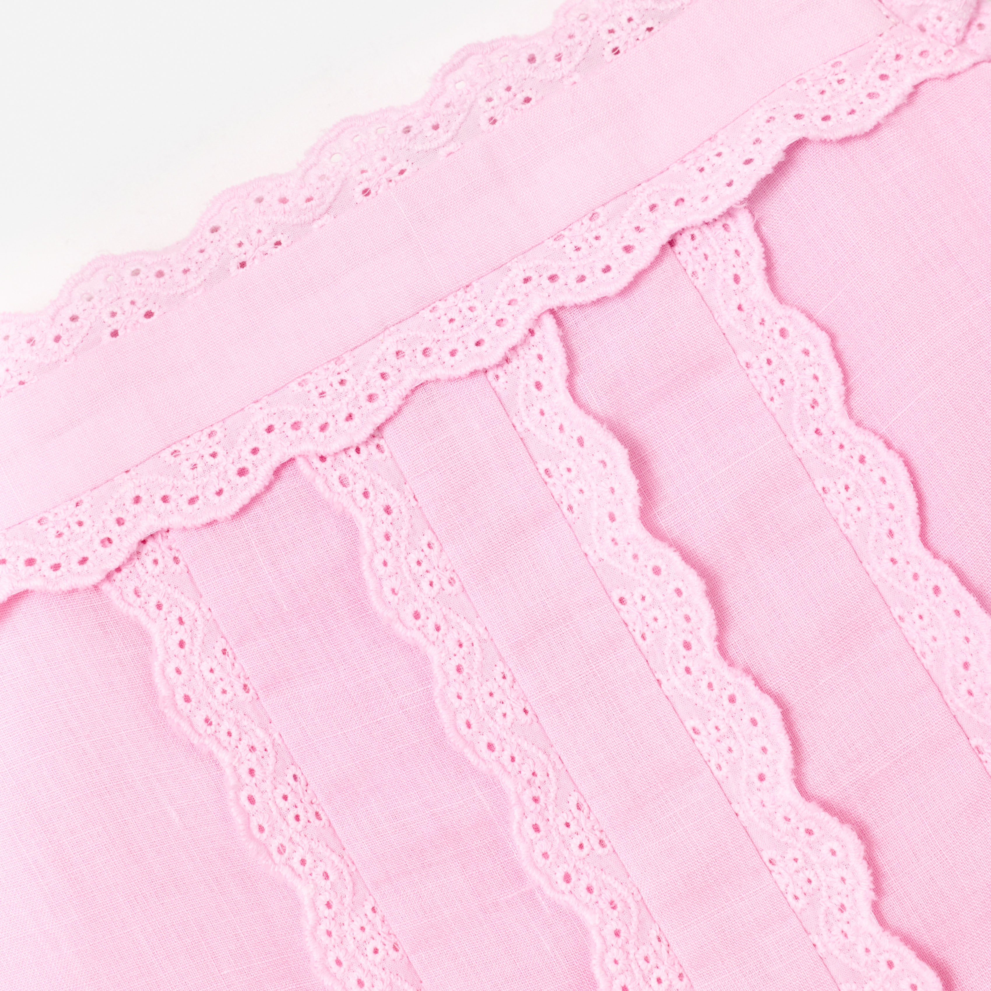 Pink Ramie Flower Embroidered Dress