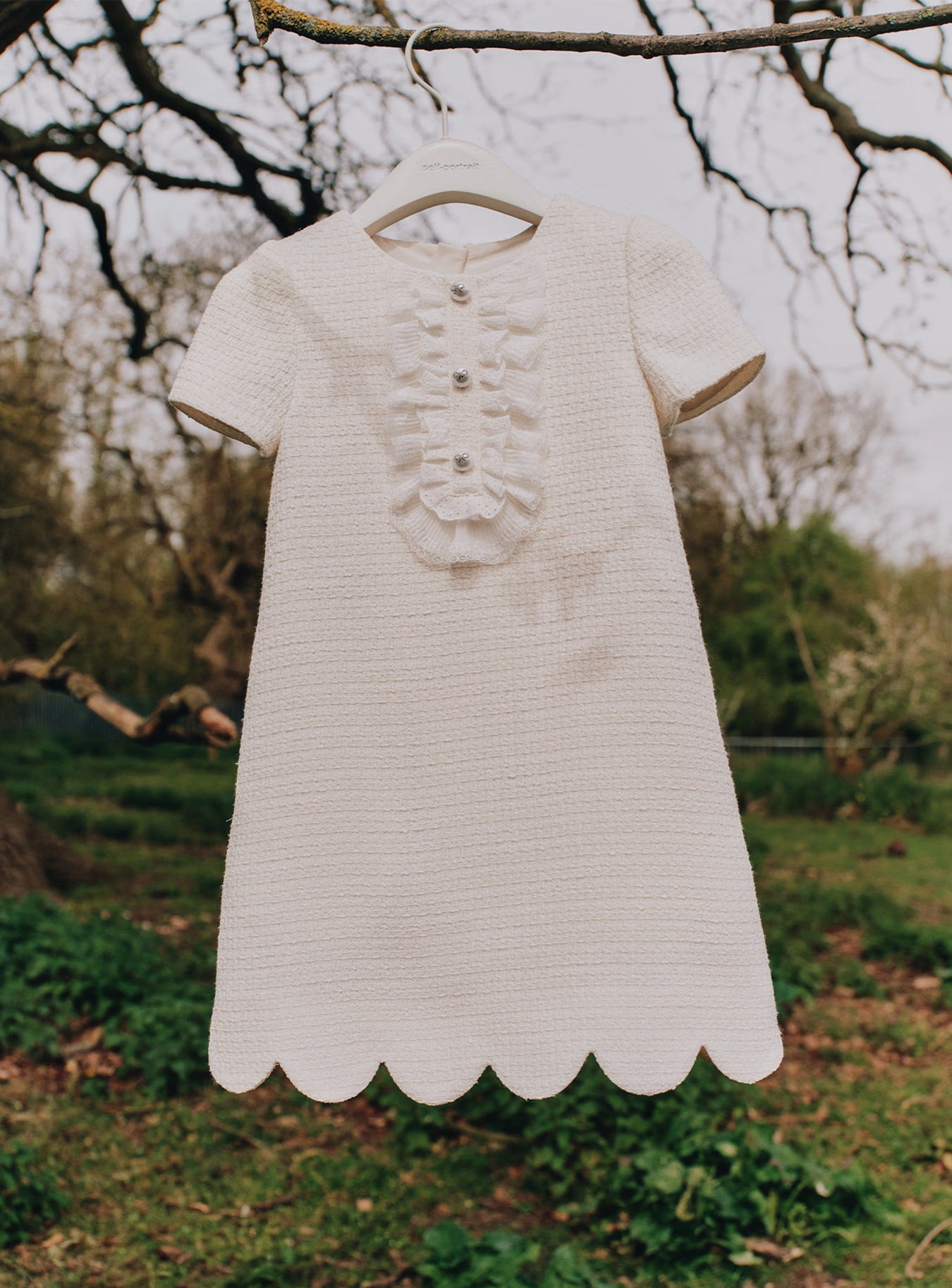 Cream Boucle Lace Bib Dress