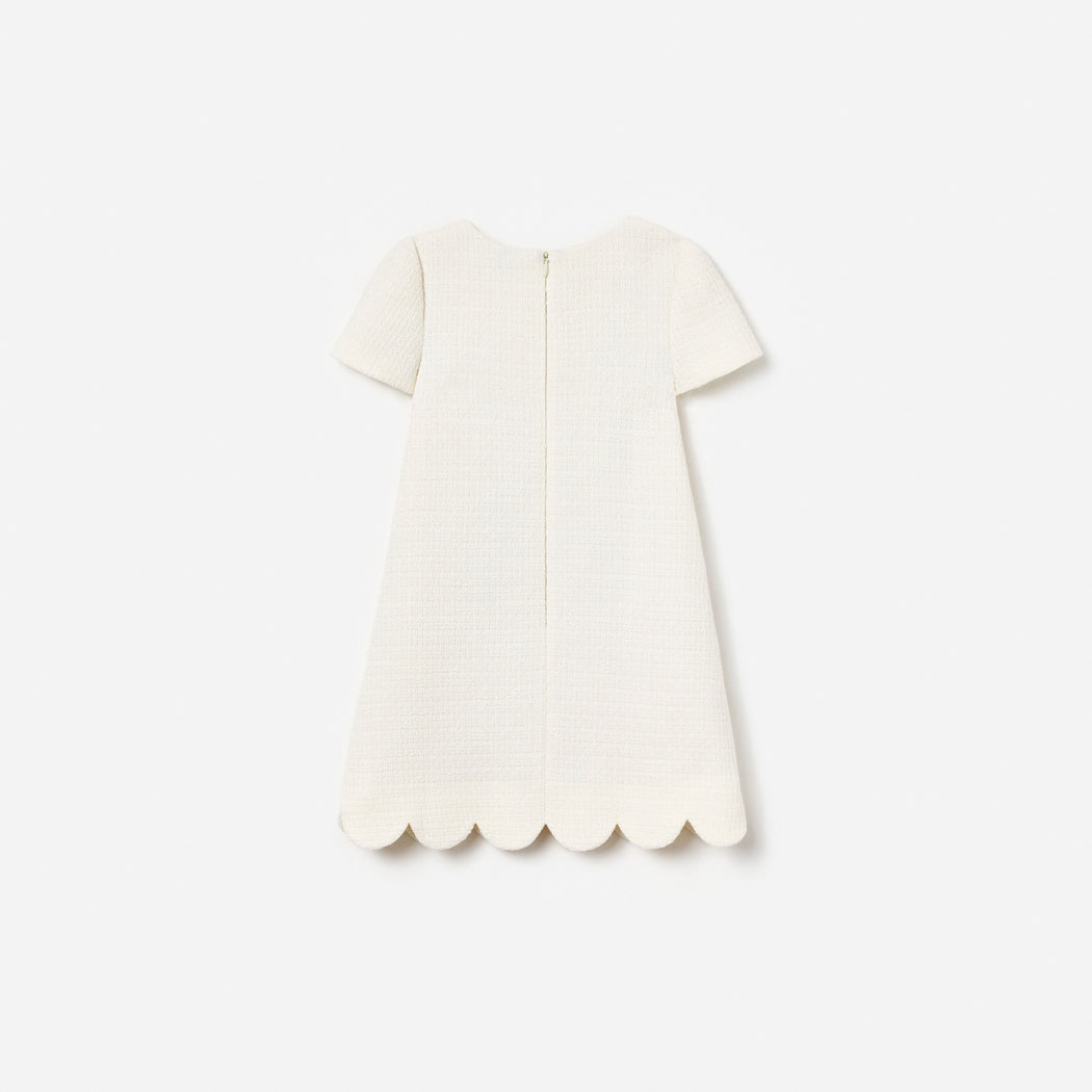 Cream Boucle Lace Bib Dress