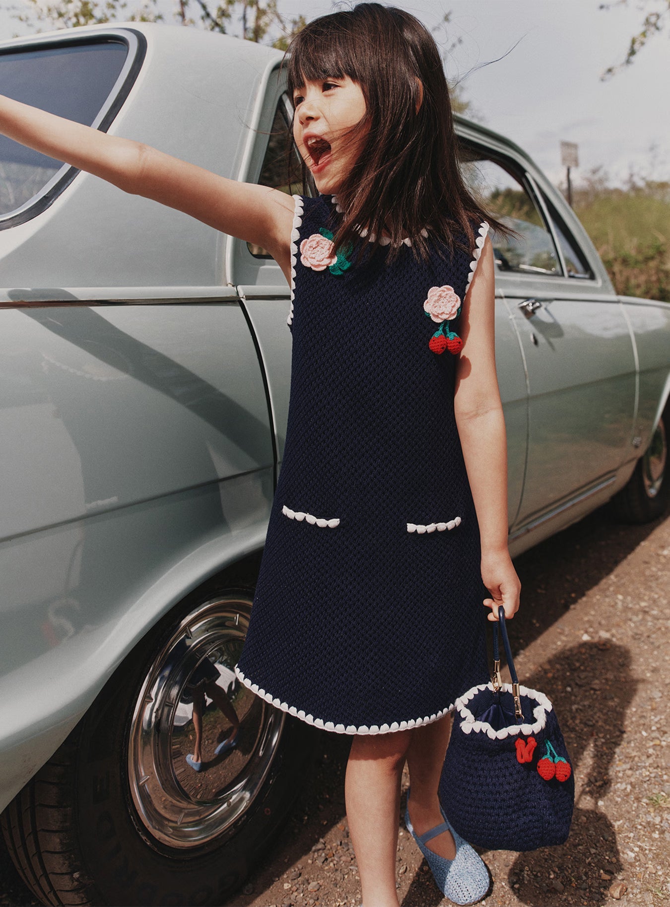 Navy Crochet Knitted Dress