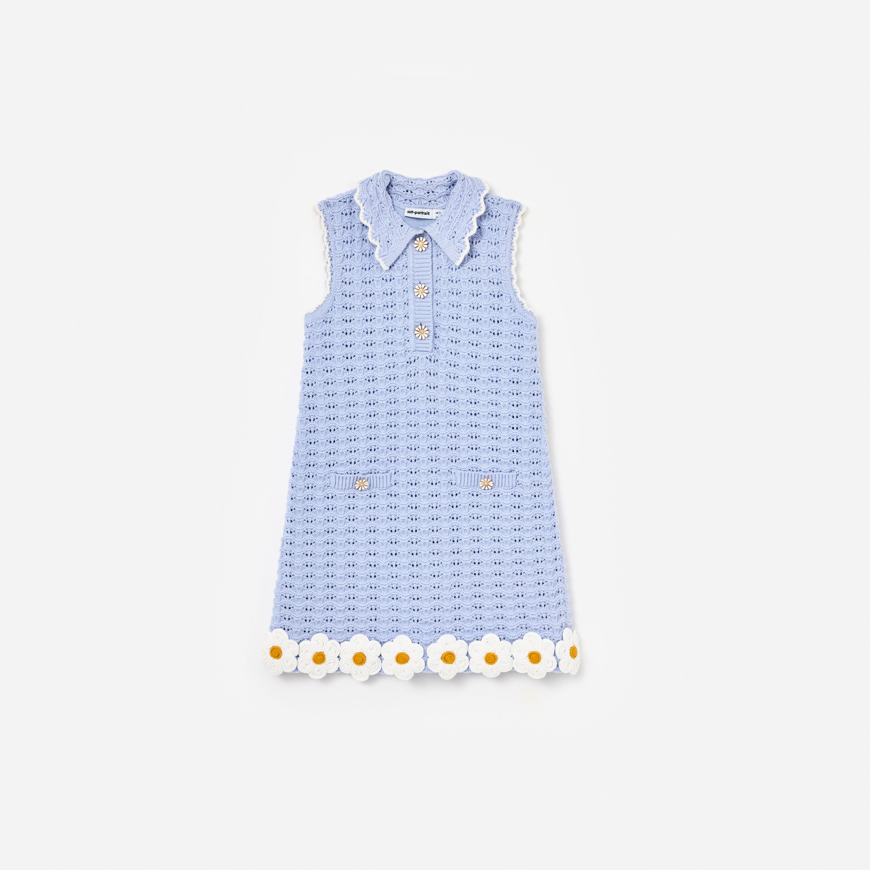 Blue Daisy Trim Pointelle Knitted Dress