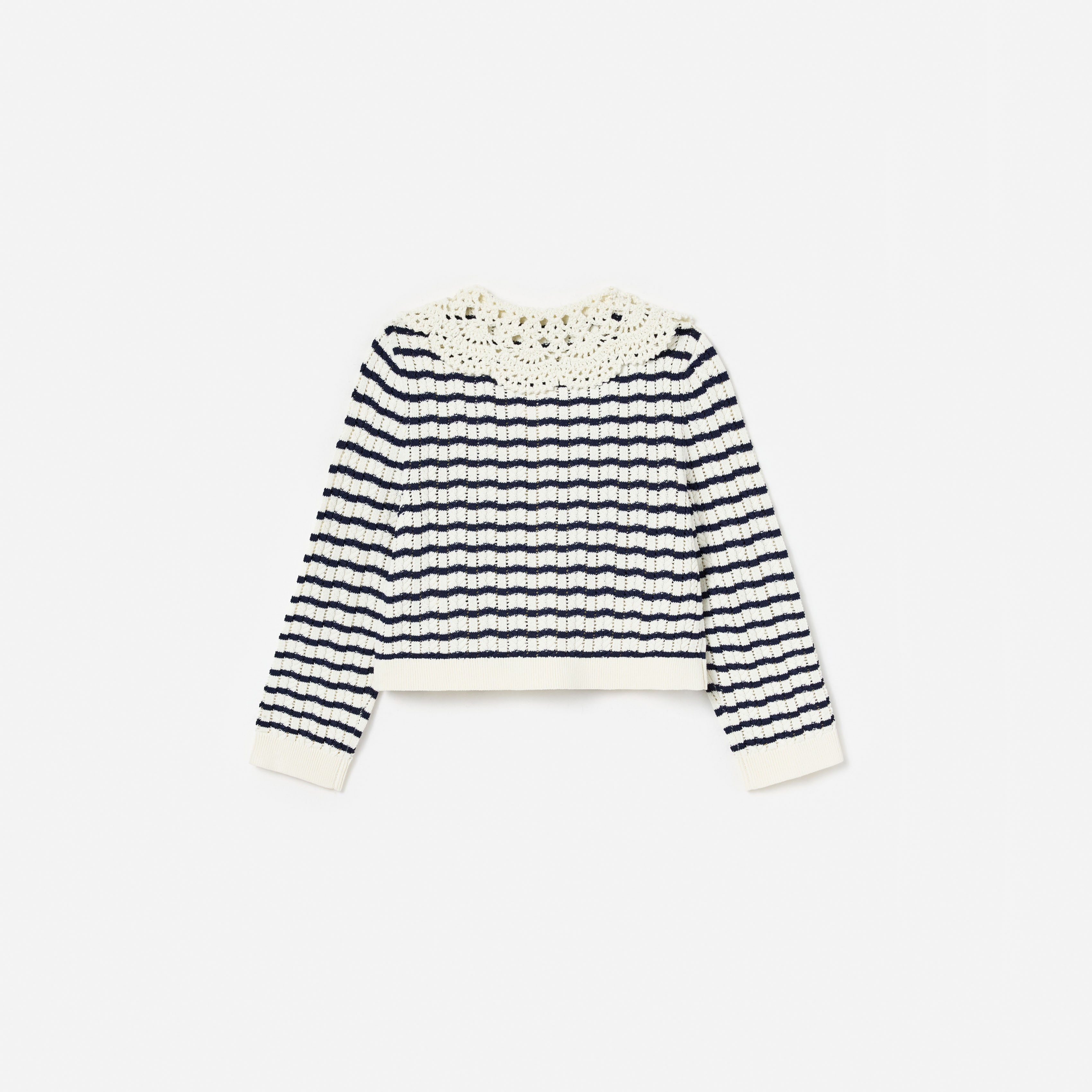 Cream And Navy Striped Knitted Cardigan
