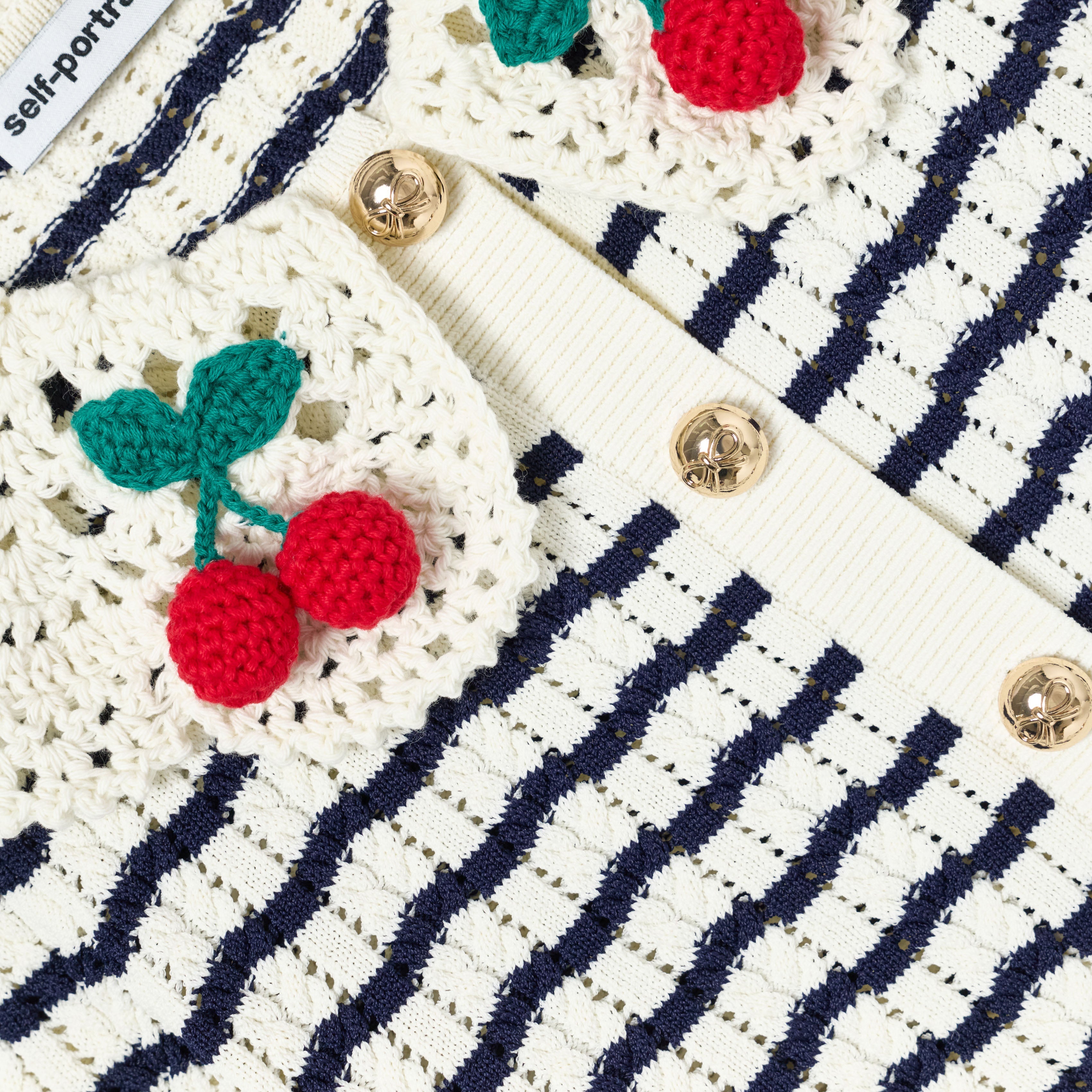 Cream And Navy Striped Knitted Cardigan