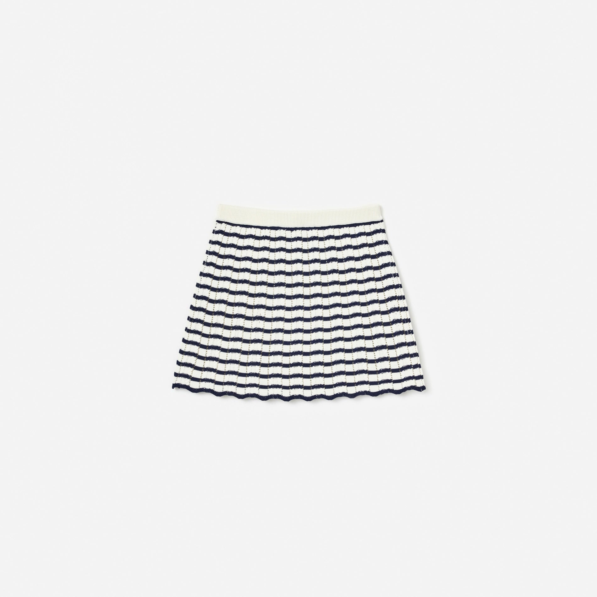 Cream And Navy Striped Knitted Skirt