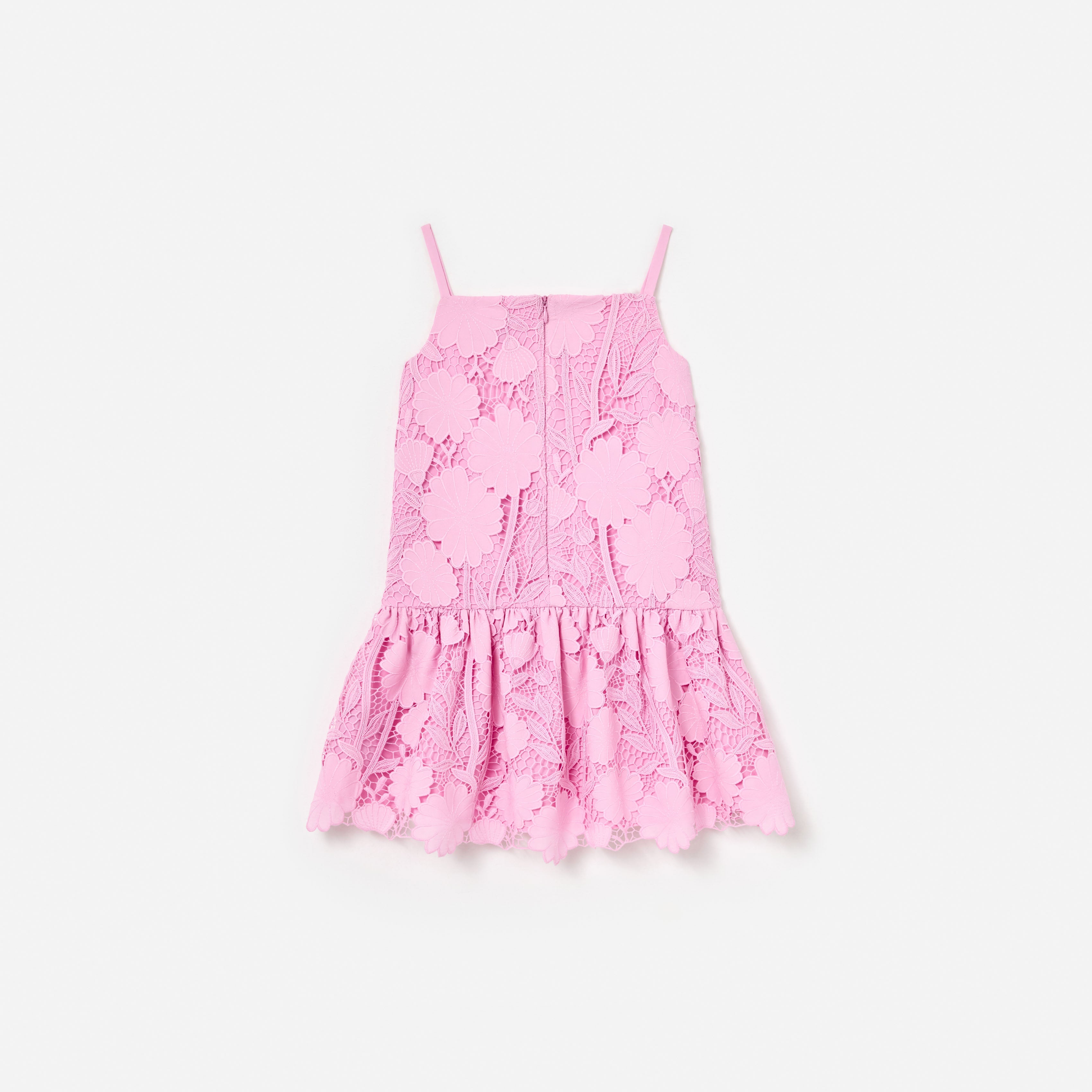 Pink Sleeveless Flower Lace Dress