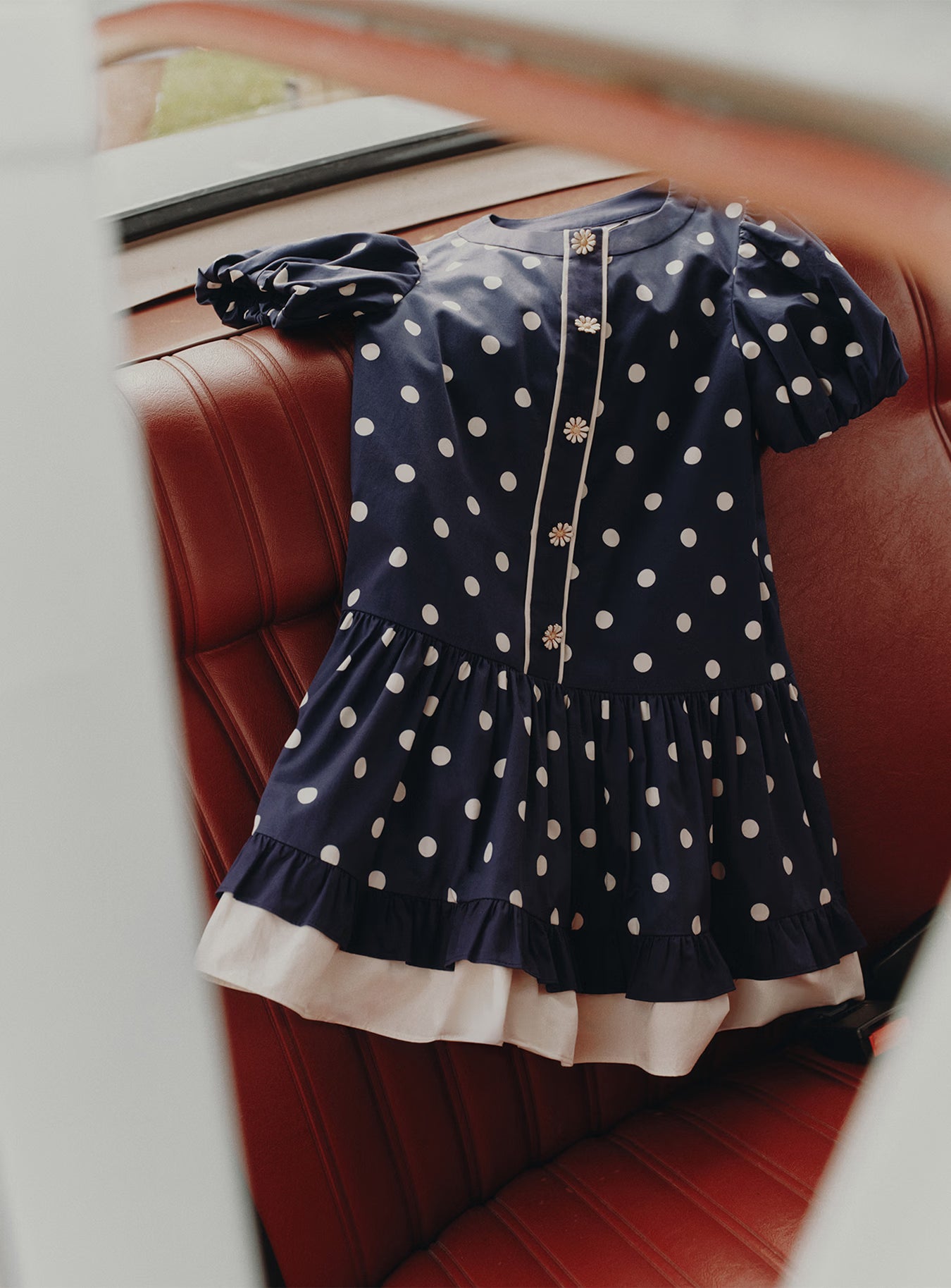 Navy Polka Dot Cotton Printed Dress