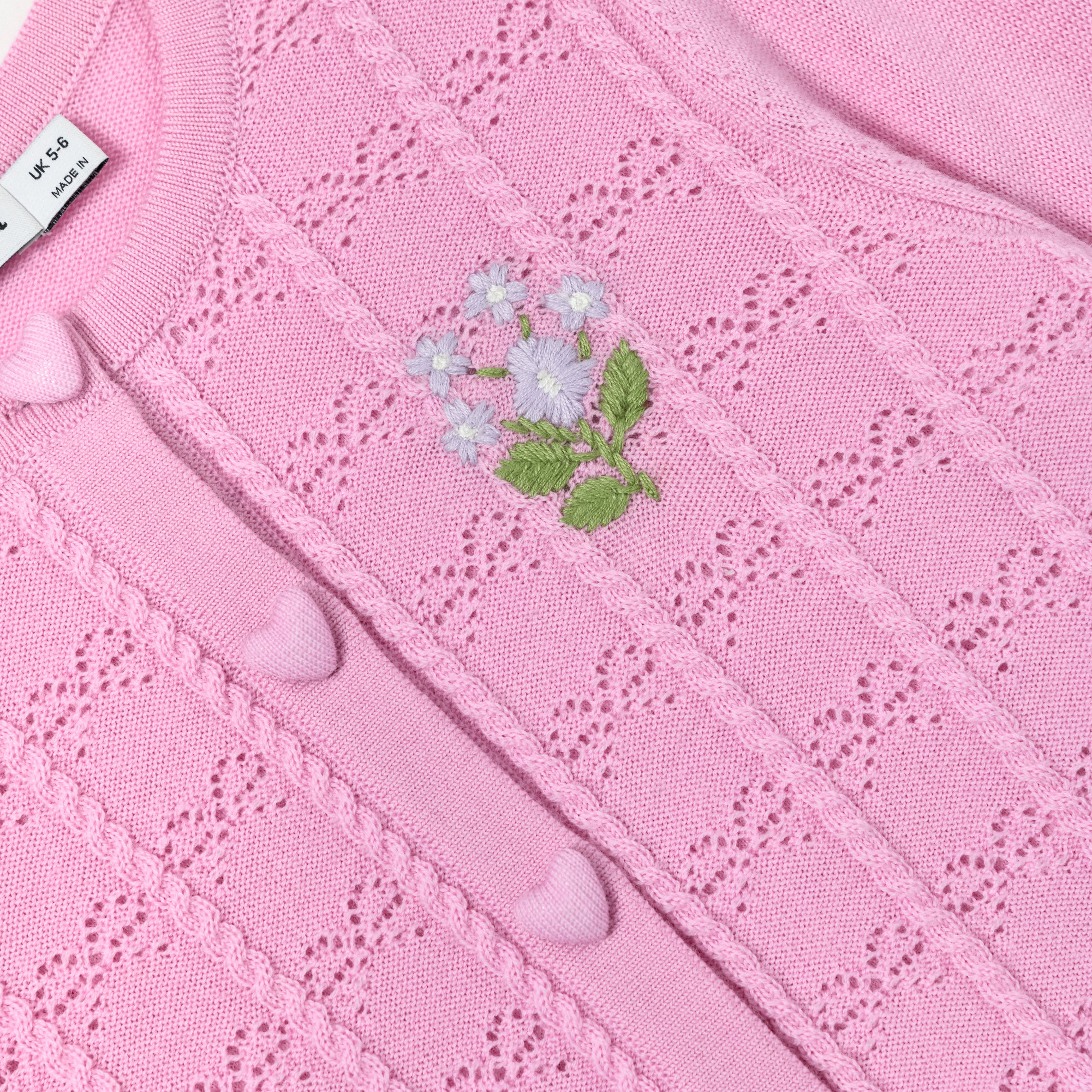 Pink Bow Pointelle Knit Cardigan