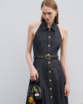Indigo Denim Halterneck Midi Dress