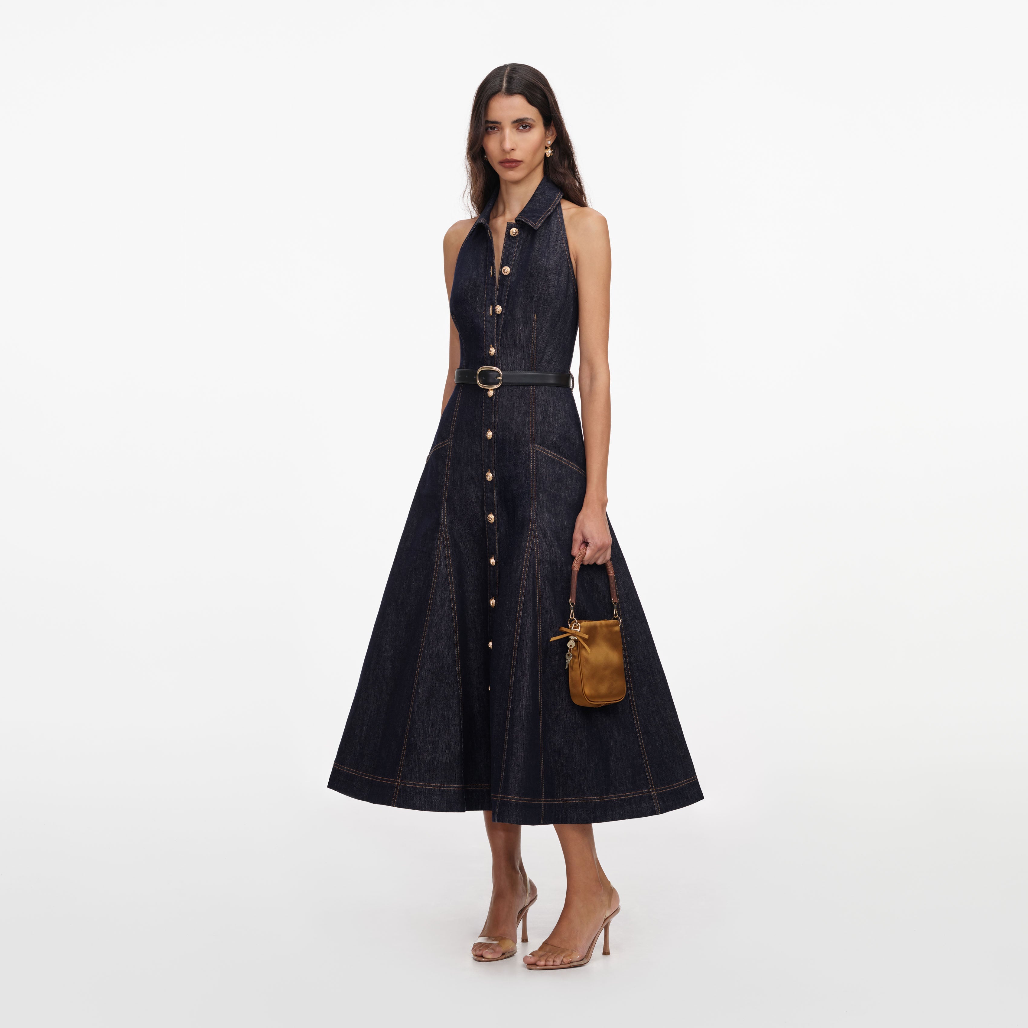 Indigo Denim Halterneck Midi Dress