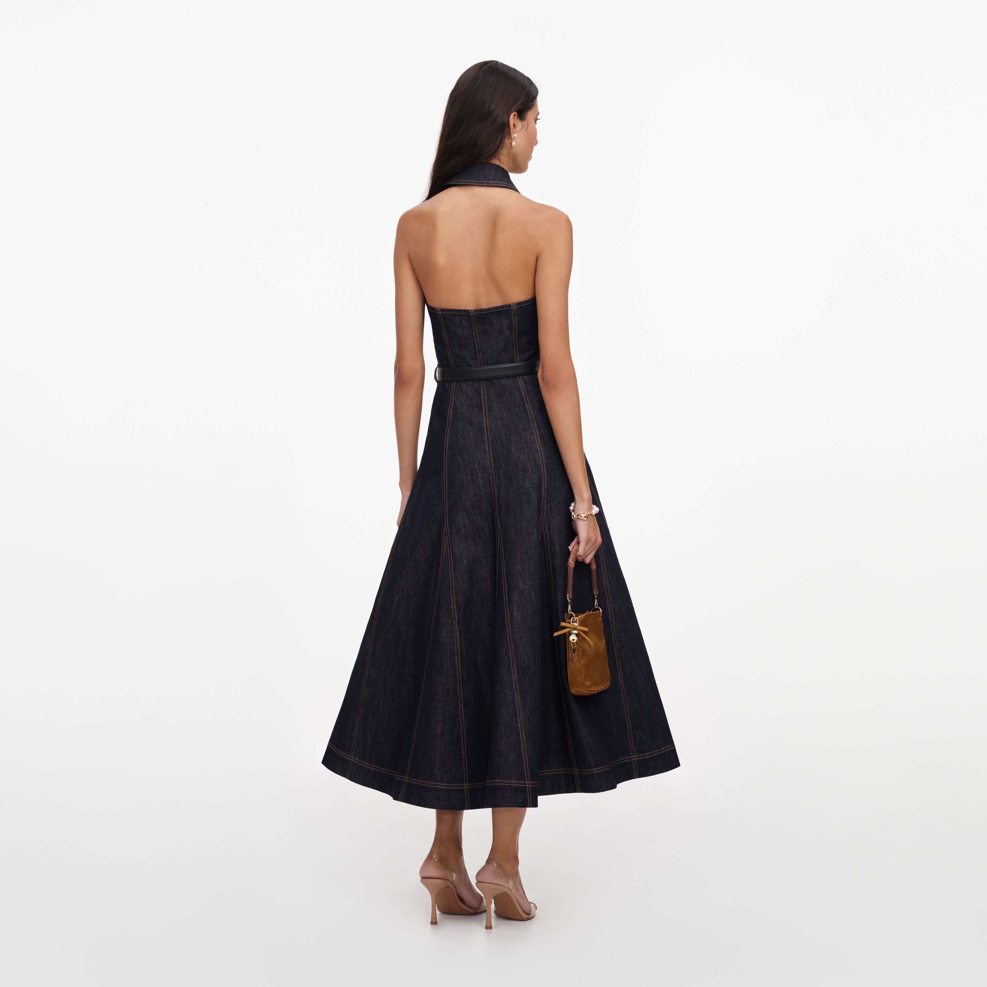 Indigo Denim Halterneck Midi Dress