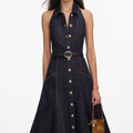 Indigo Denim Halterneck Midi Dress