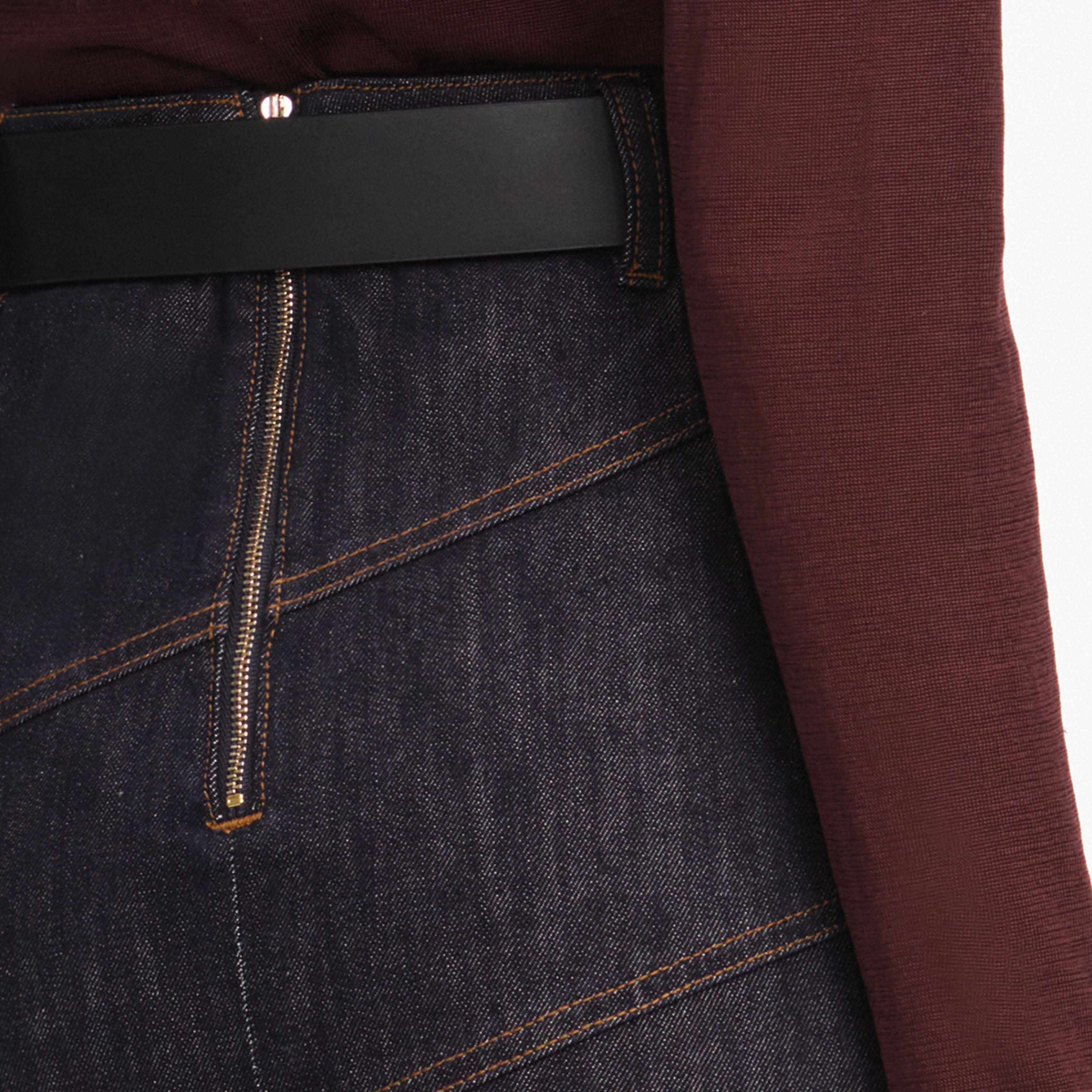 Indigo Denim Belted Midi Skirt