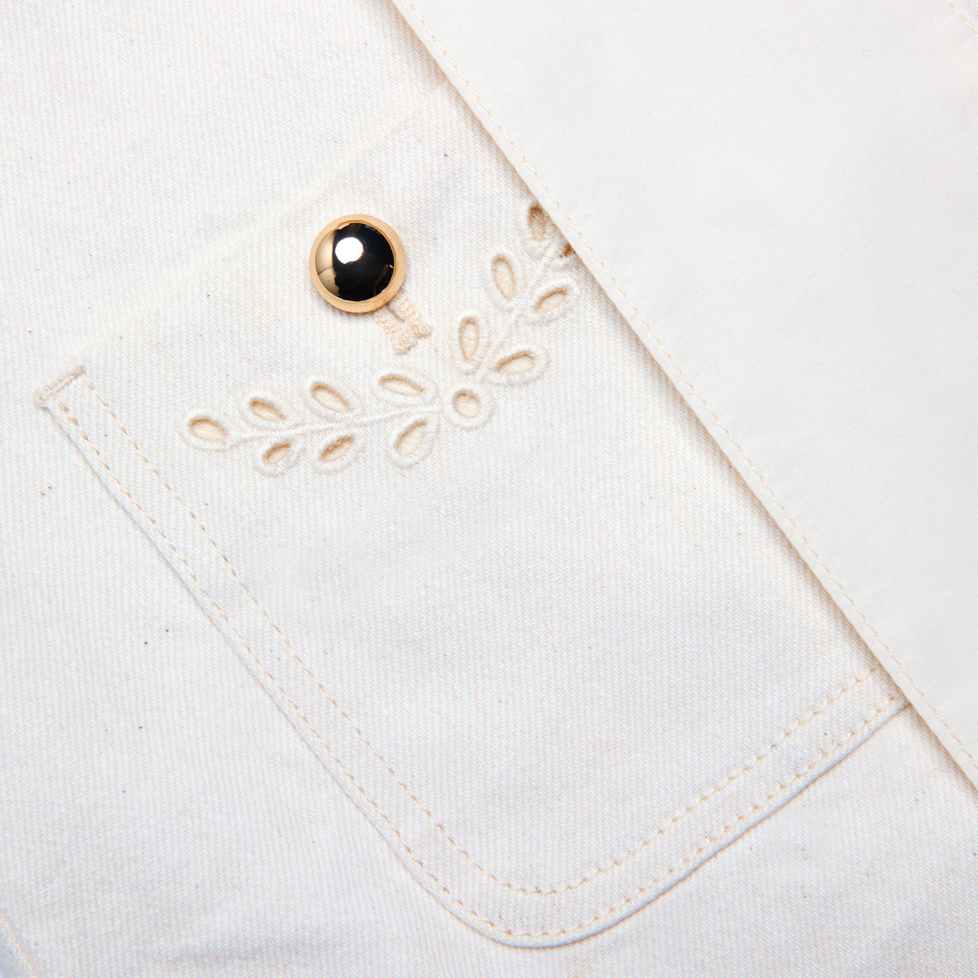 Cream Broderie Denim Mini Dress