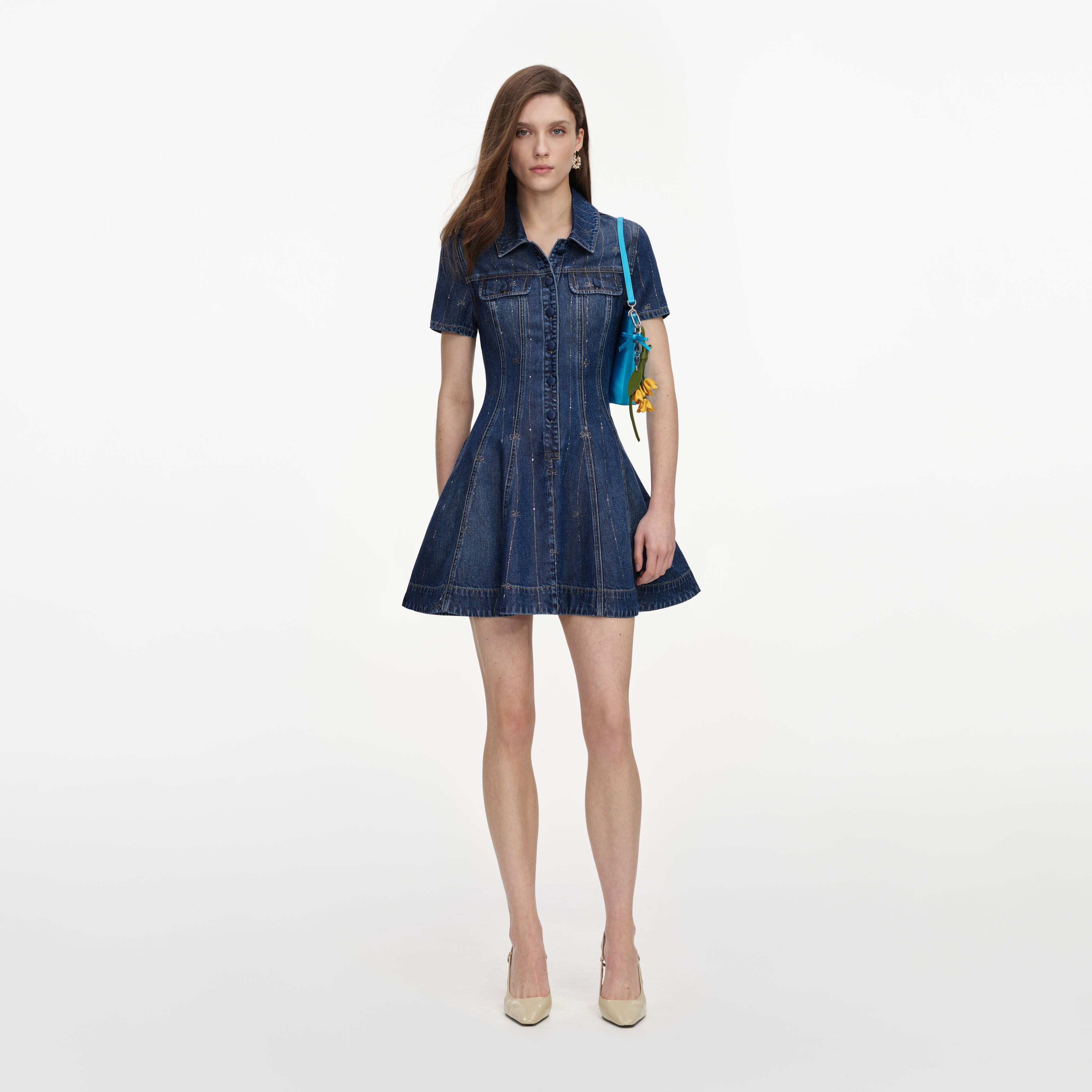 Rhinestone Stripe Denim Mini Dress