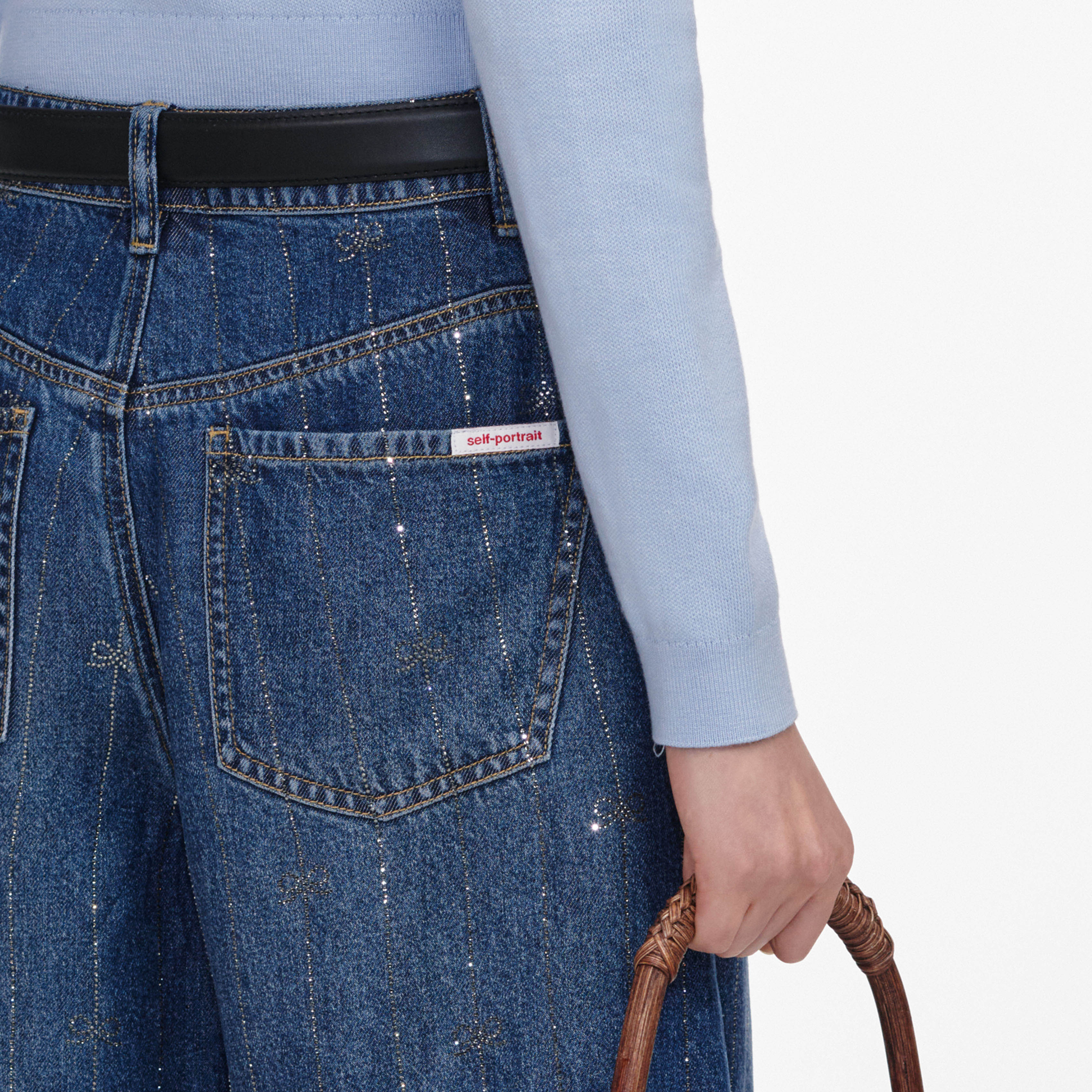 Rhinestone Stripe Denim Shorts