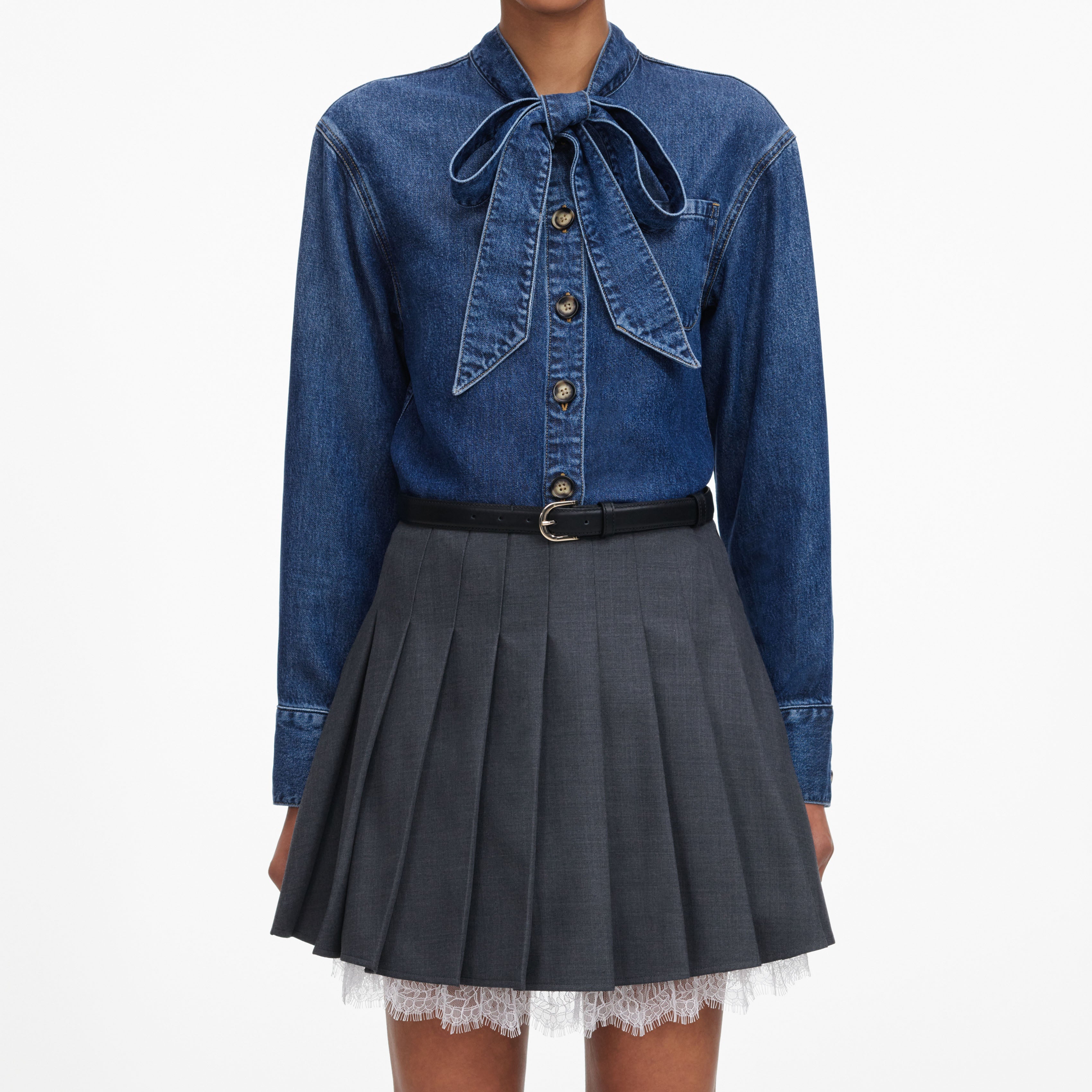 Denim Tie Neck Shirt