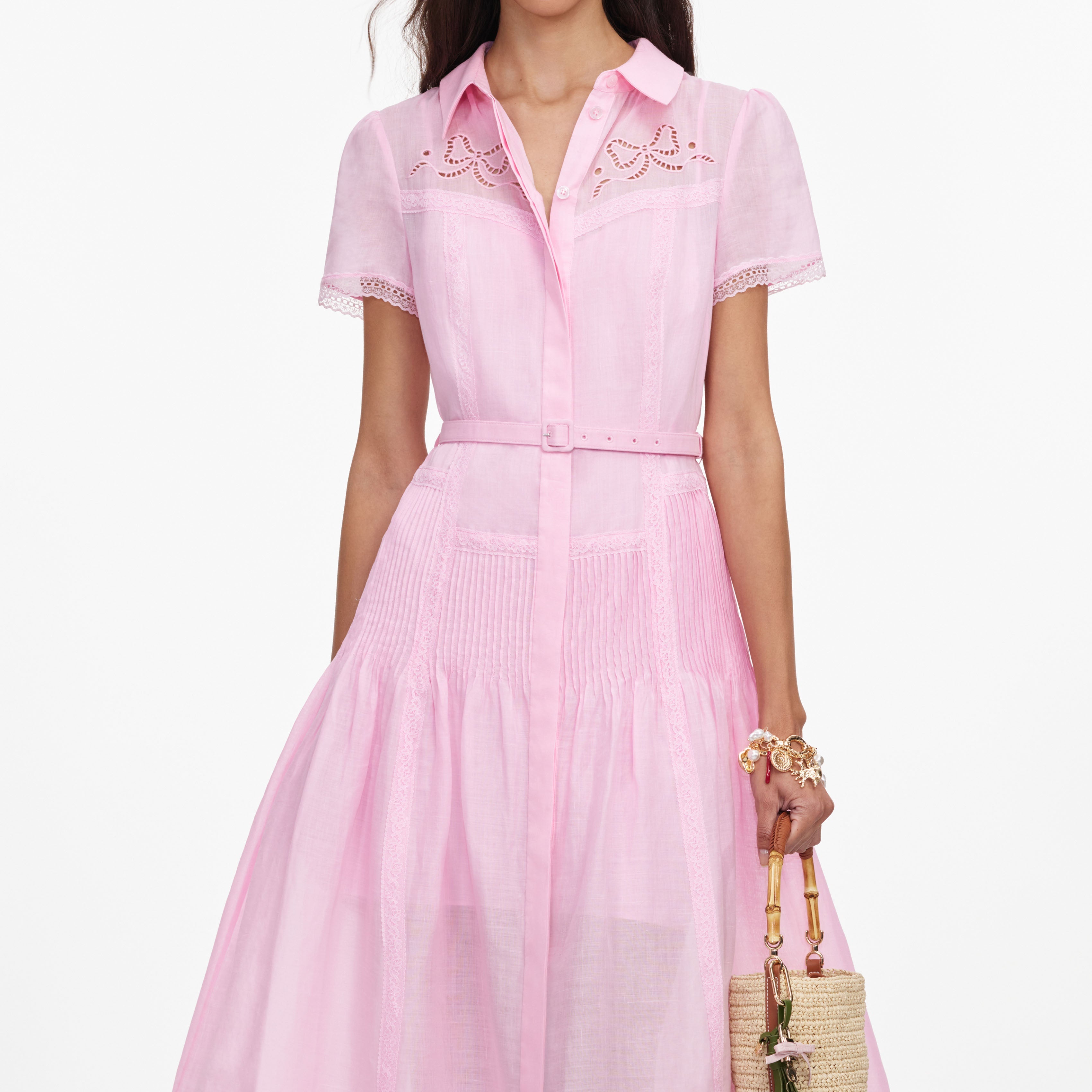 Pink Embroidered Midi Dress