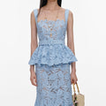 Blue Lace Peplum Midi Dress