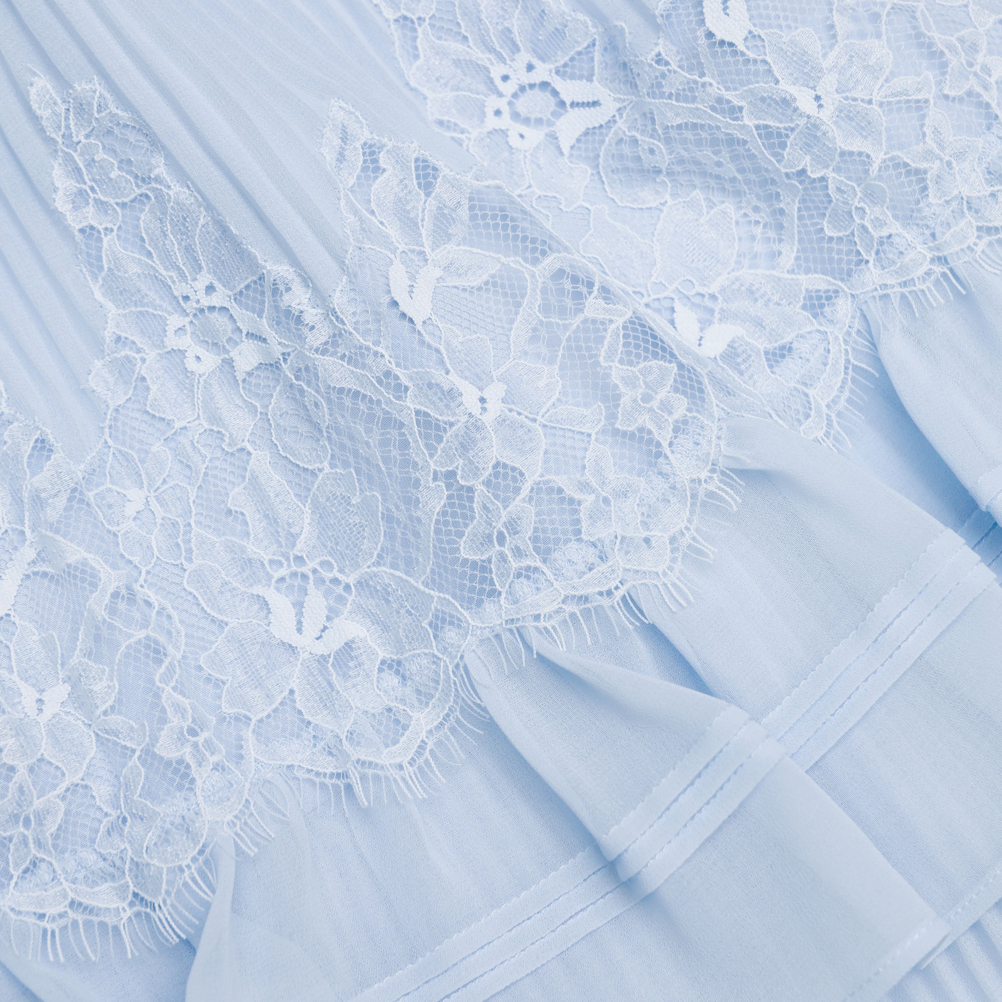 Blue Chiffon Short Sleeve Midi Dress