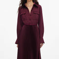 Plum Satin Pleated Maxi Dress