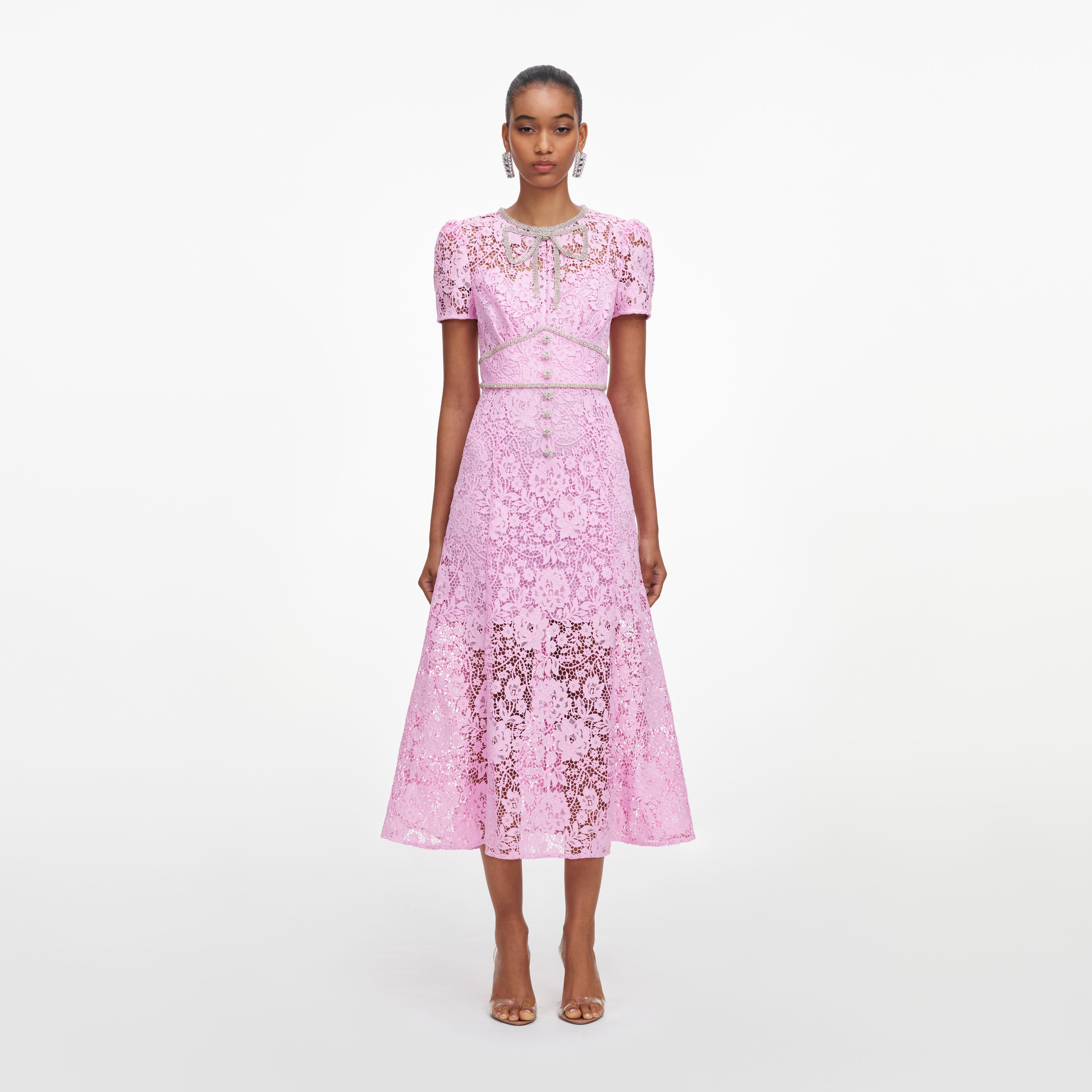 Pink Cord Lace Midi Dress