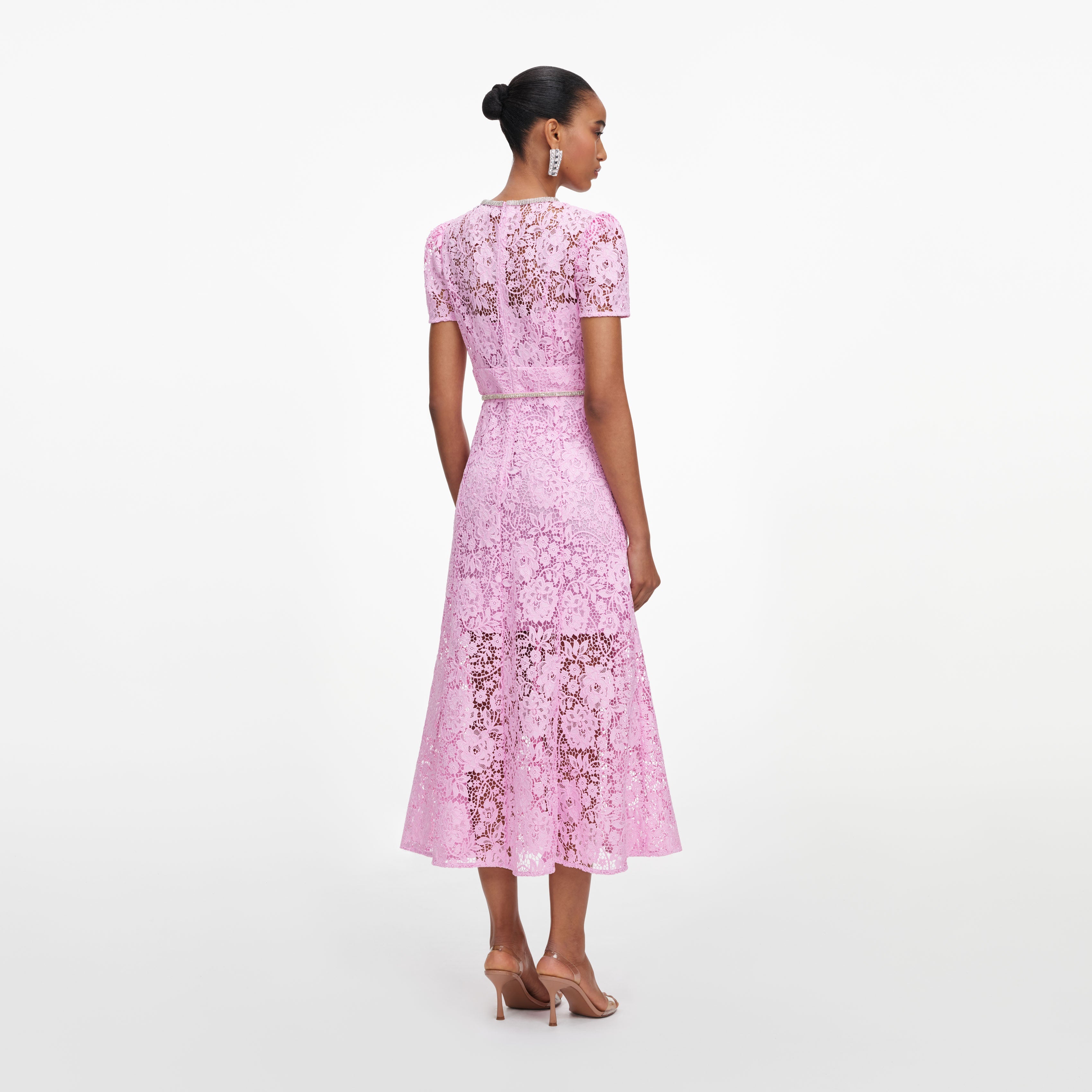 Pink Cord Lace Midi Dress – self-portrait-EU